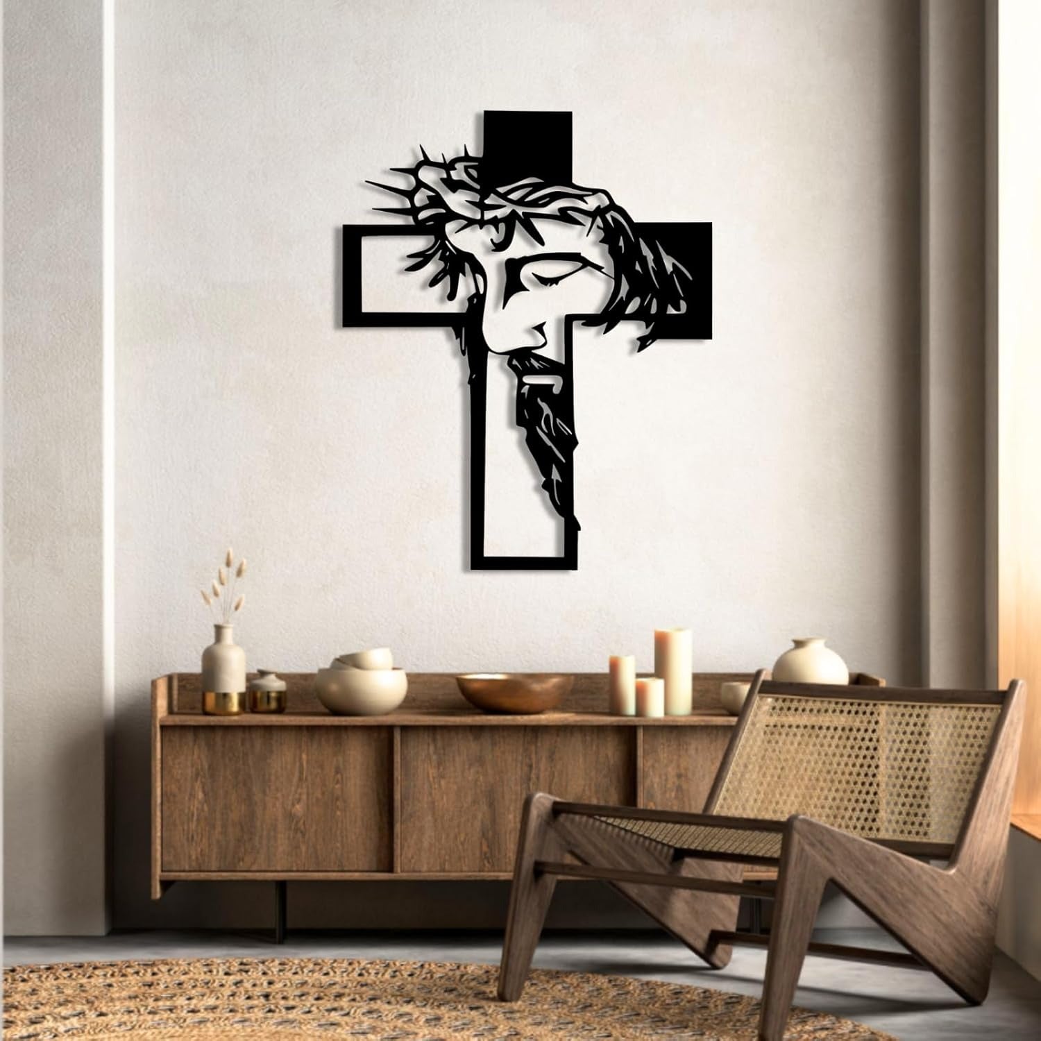 OZF Metal Jesus Cross Wall Decor, Christian Cross Metal Sign Wall Art, Christ Jesus Hanging Art, Gift for Christian, Living Room Bedroom Prayer Room Home Decor