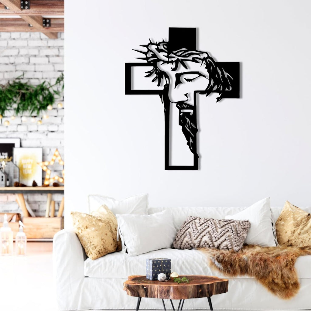 OZF Metal Jesus Cross Wall Decor, Christian Cross Metal Sign Wall Art, Christ Jesus Hanging Art, Gift for Christian, Living Room Bedroom Prayer Room Home Decor