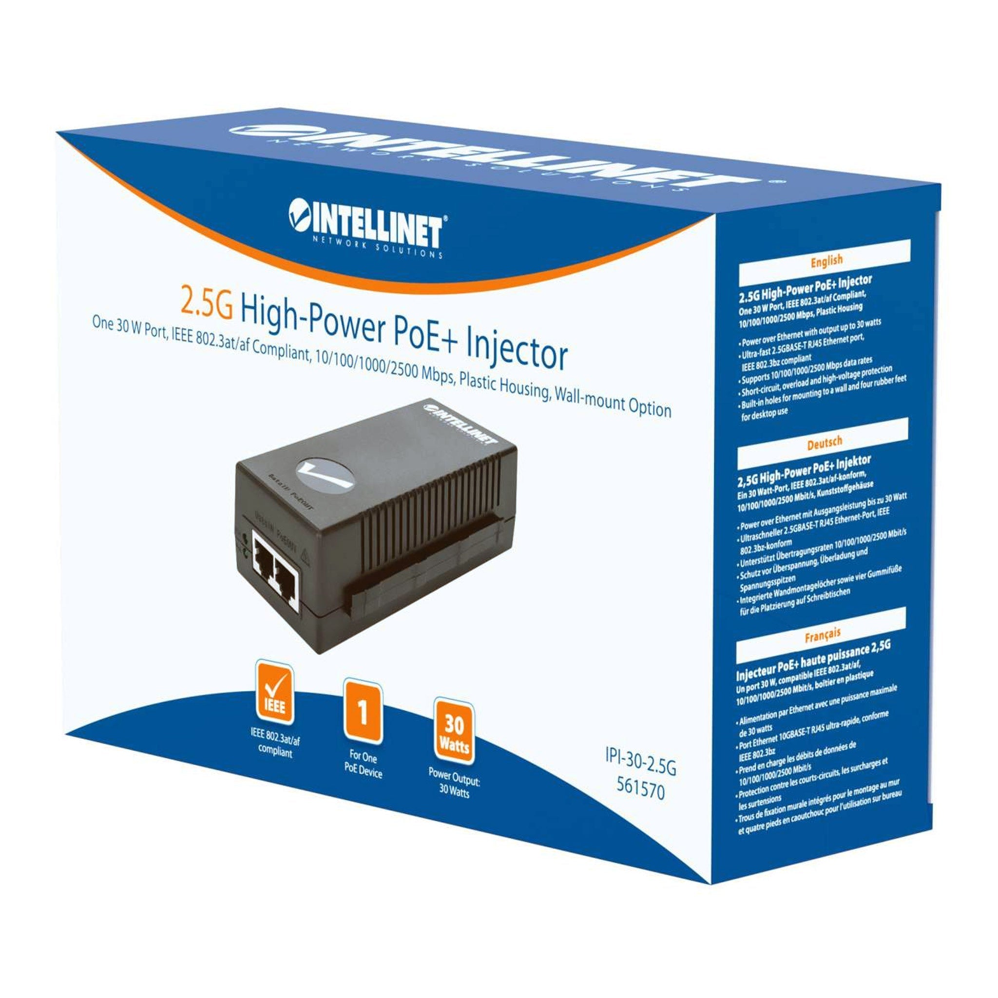 Intellinet 561570 2.5G High-Power PoE+ Injector