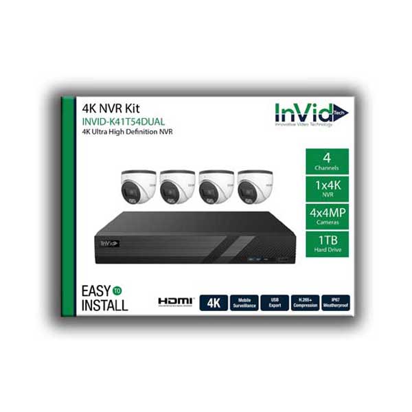 InVidTech 4-Channel 4K 1TB NVR + Kit with 4x 4MP Cameras (INVID-K41T54-DUAL)