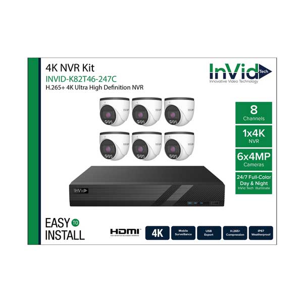 InVidTech 8-Channel 2TB NVR with (6x) 4-Megapixel Cameras (INVID-K82T46-247C)