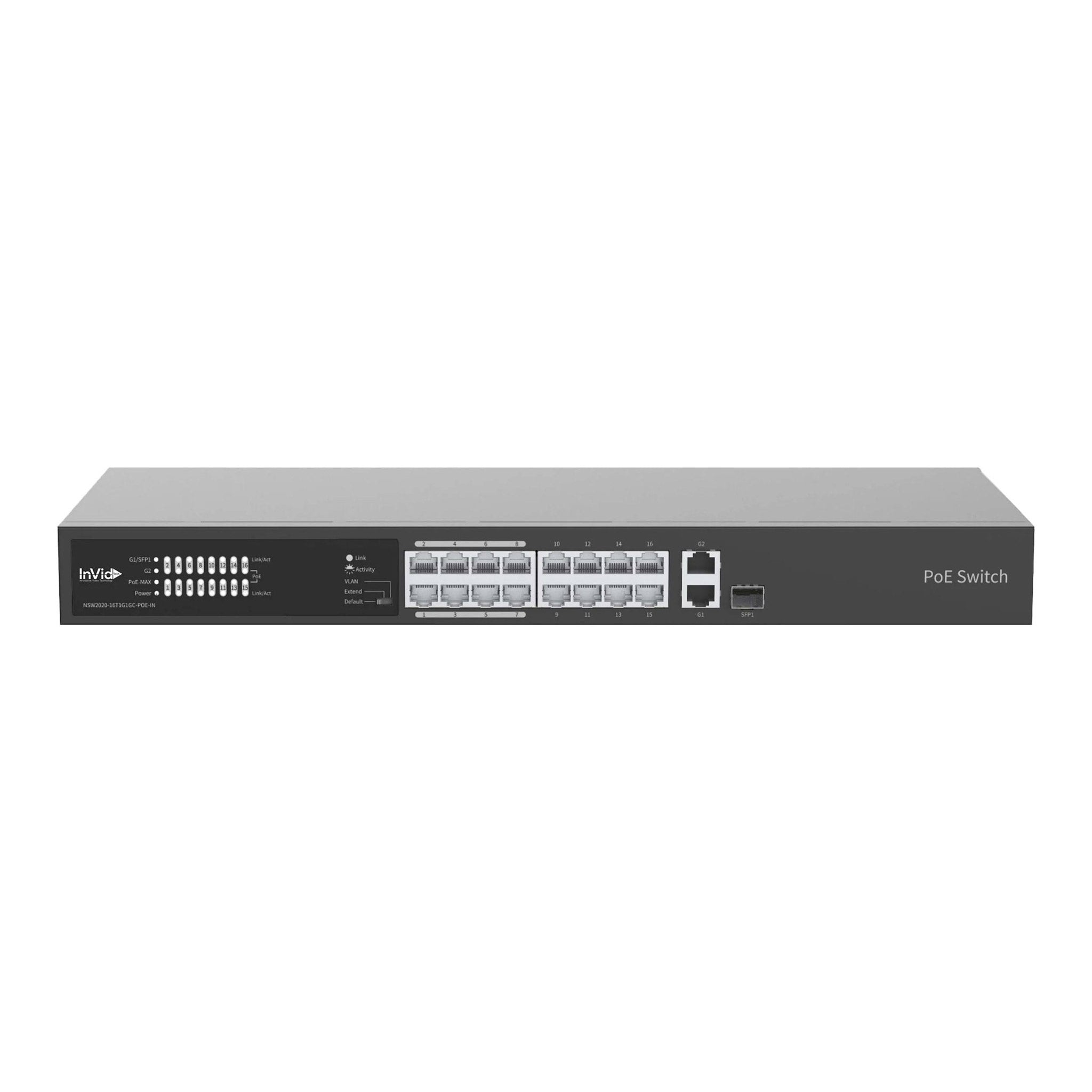 InVidTech VIS-LRPOE16-2AN 16-Port PoE 100Mbps Switch with 2 Uplink Ports