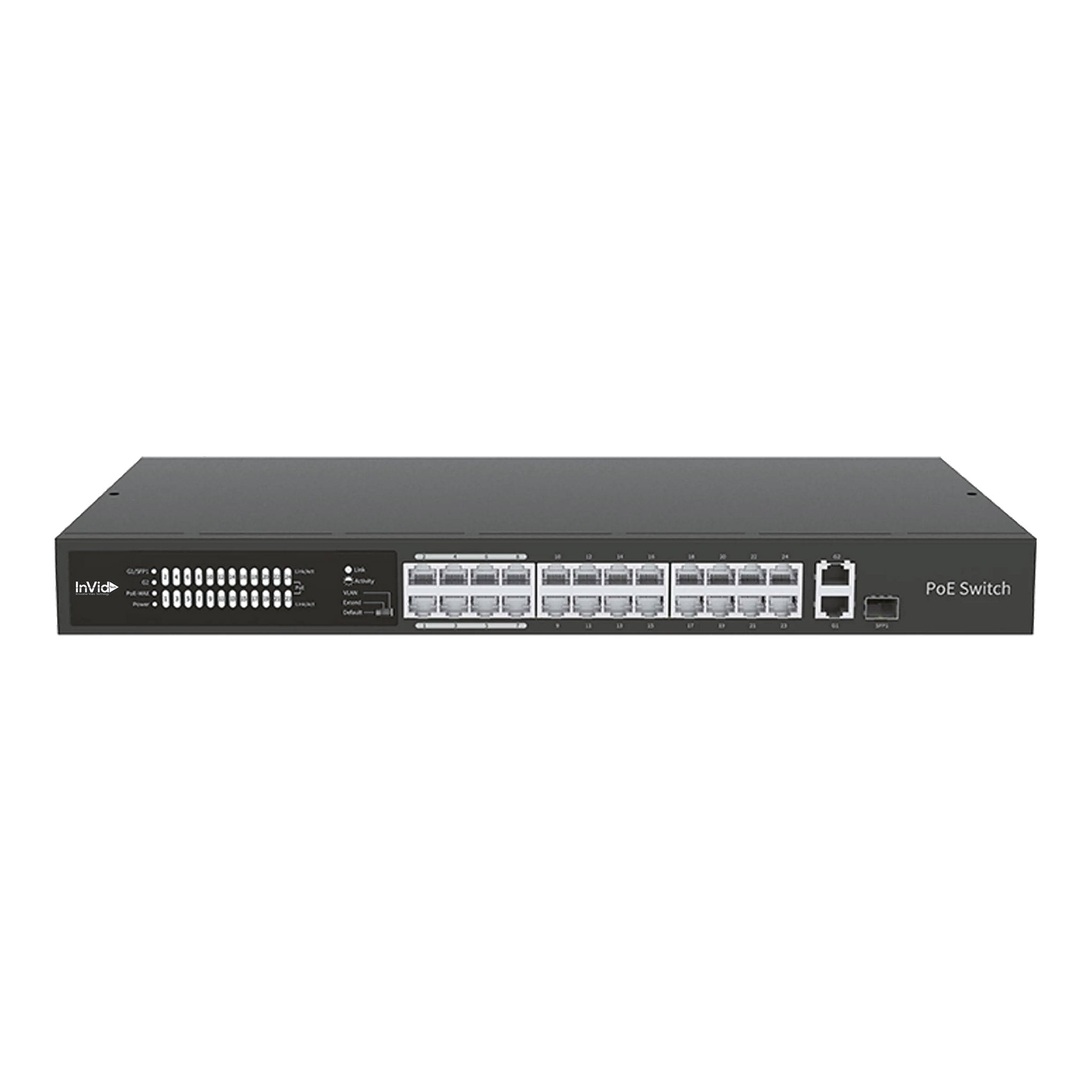 InVidTech VIS-LRPOE24-2AN 24-Port PoE 100Mbps Switch with 2 Uplink Ports