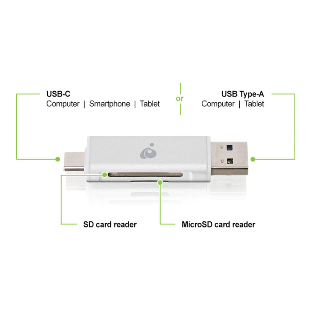 IOGEAR GFR3C12 USB-C Duo Mobile Device Card Reader/Writer