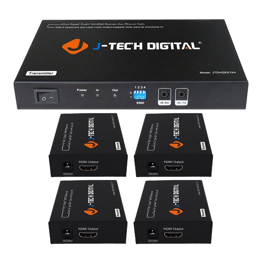J-Tech Digital JTDHDEX1x4 HDMI 1x4 Extender 1080p 164ft with 4 Receivers