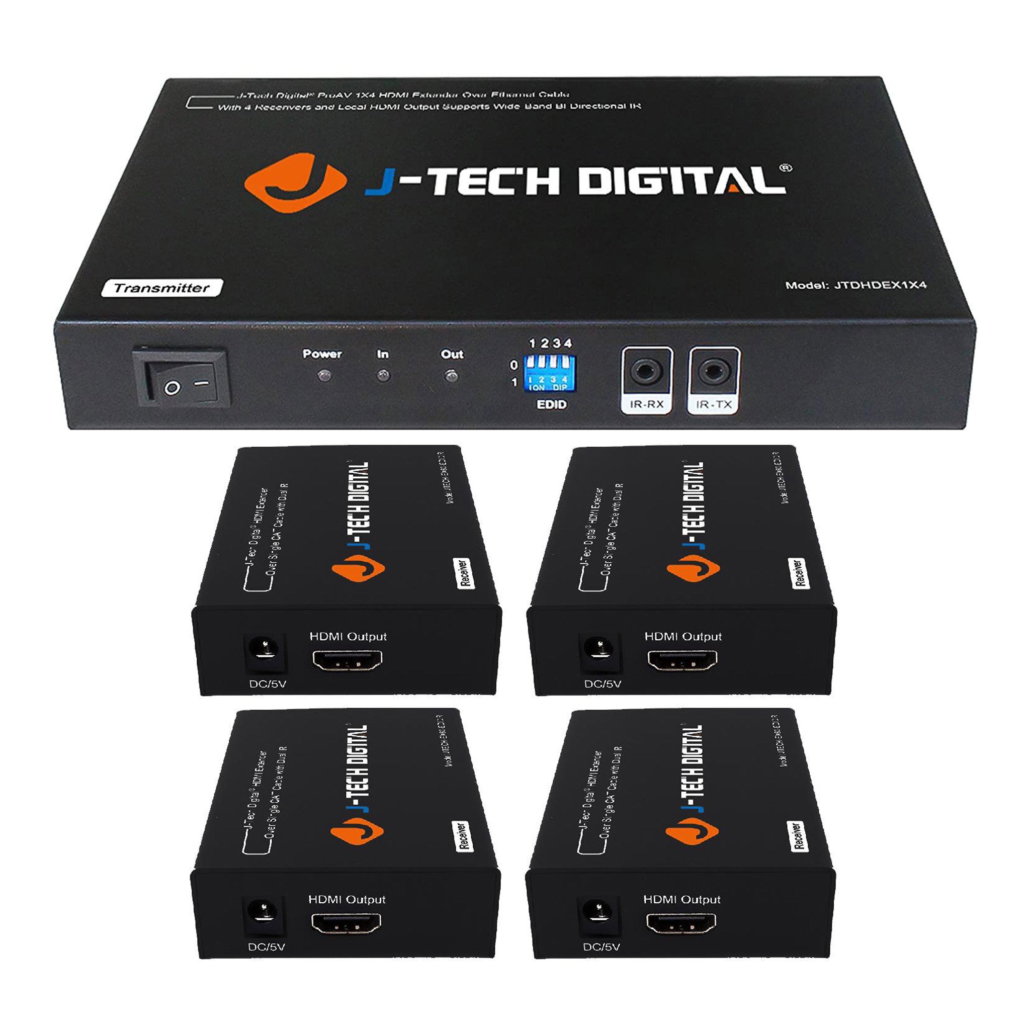 J-Tech Digital JTDHDEX1x4 HDMI 1x4 Extender 1080p 164ft with 4 Receivers