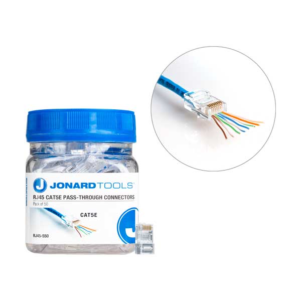 Jonard Tools CAT5e RJ45 Pass-Through Connectors - 50-Pack (RJ45-550)