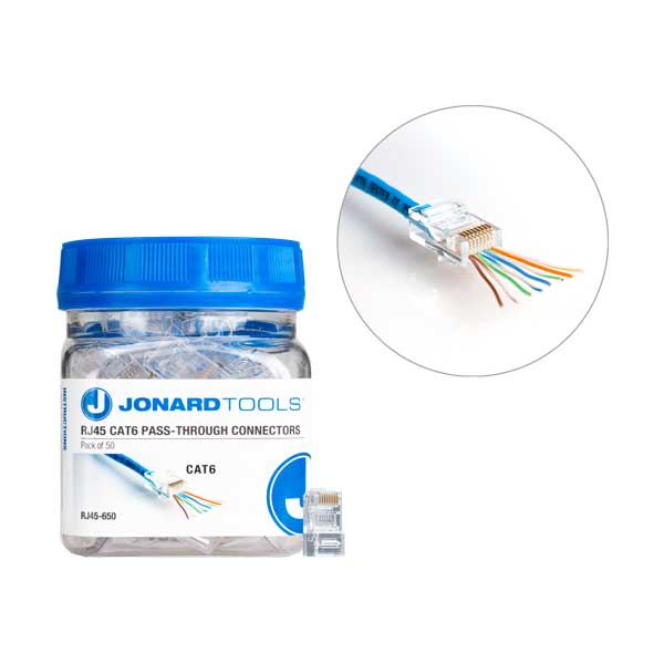 Jonard Tools CAT6 RJ45 Pass-Through Connectors - 50-Pack (RJ45-650)