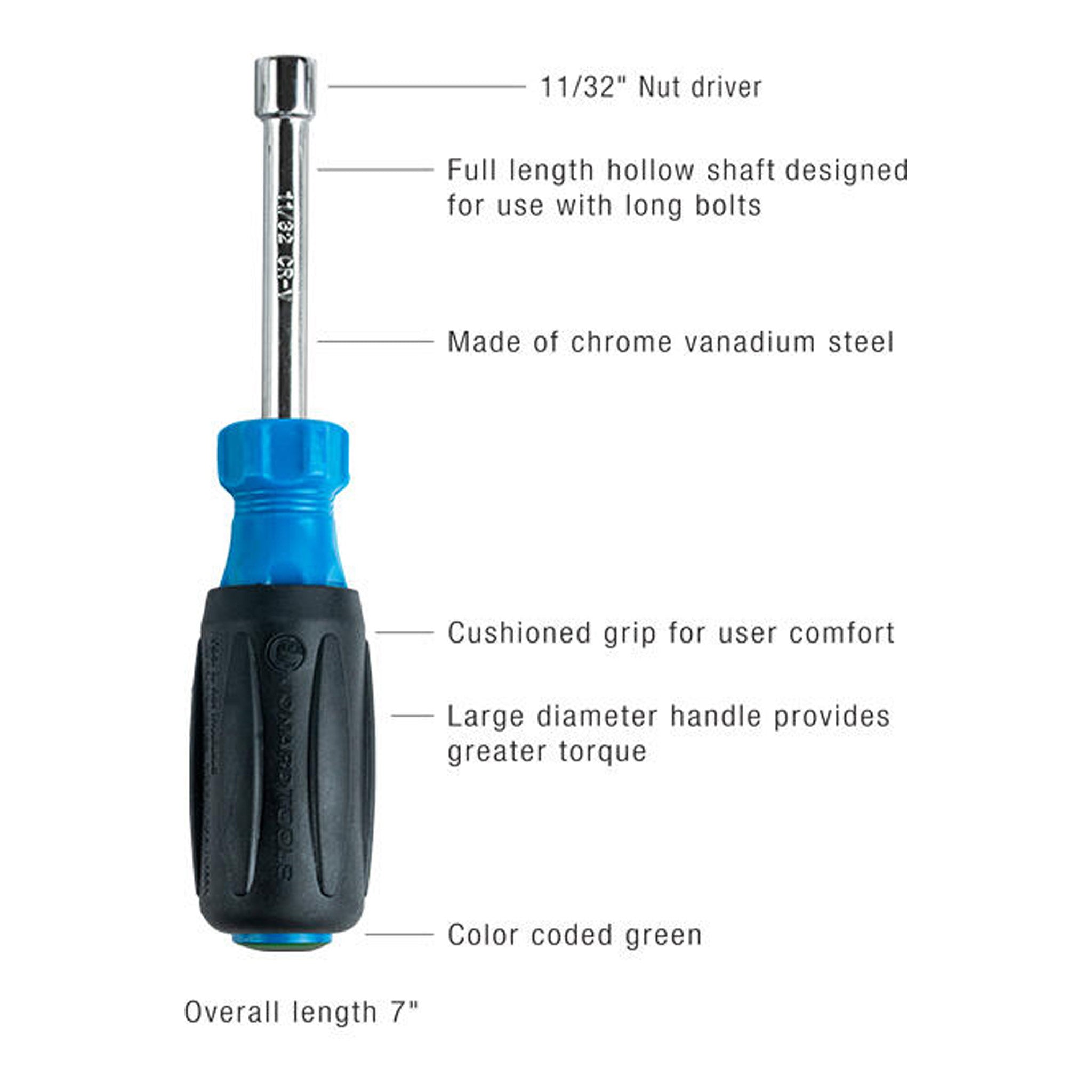 Jonard Tools ND-6301132 11/32" Hollow Nut Driver with 3" Shaft