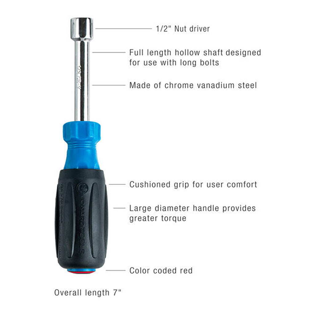 Jonard Tools ND-63012 1/2" Hollow Nut Driver with 3" Shaft