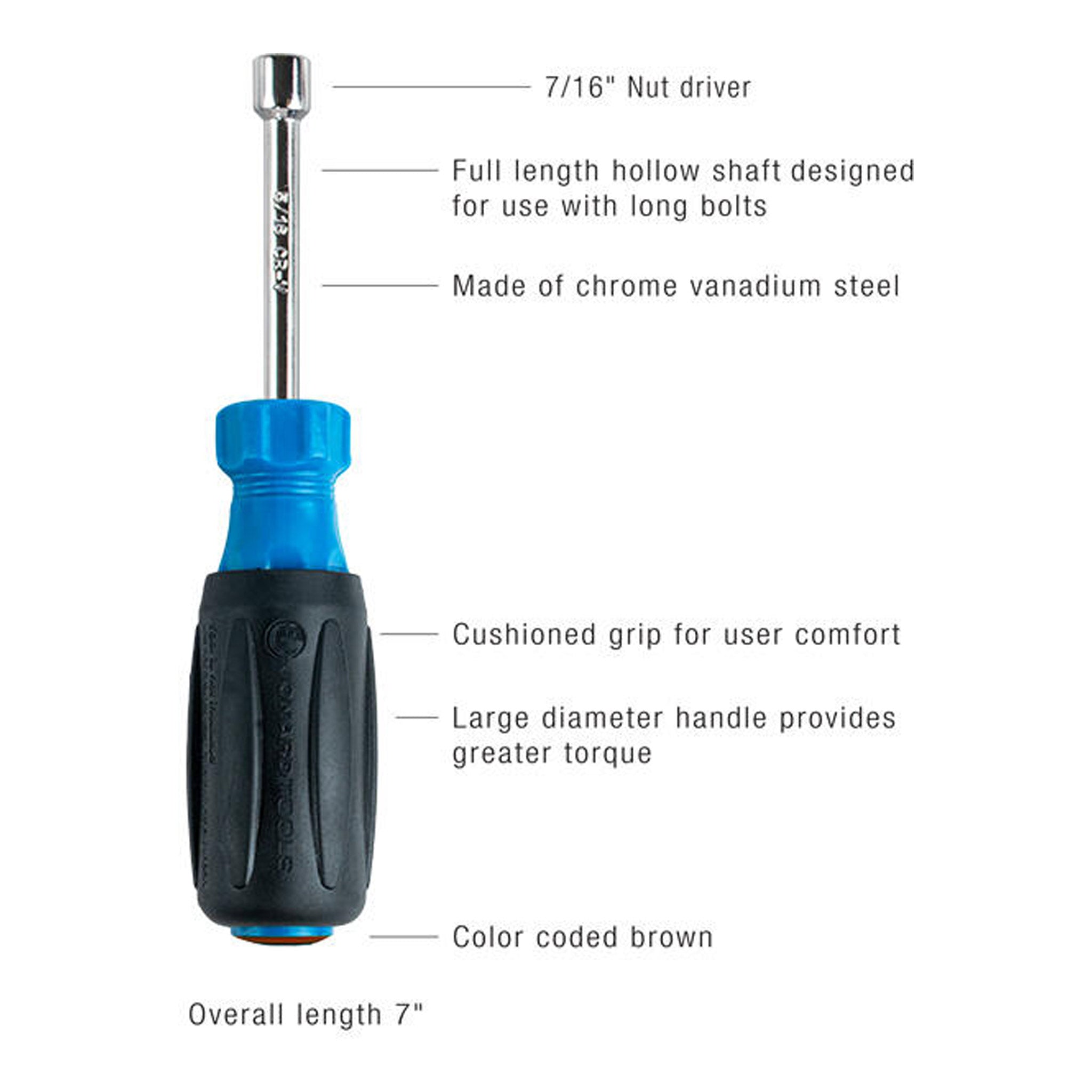 Jonard Tools ND-630716 7/16" Hollow Nut Driver with 3" Shaft