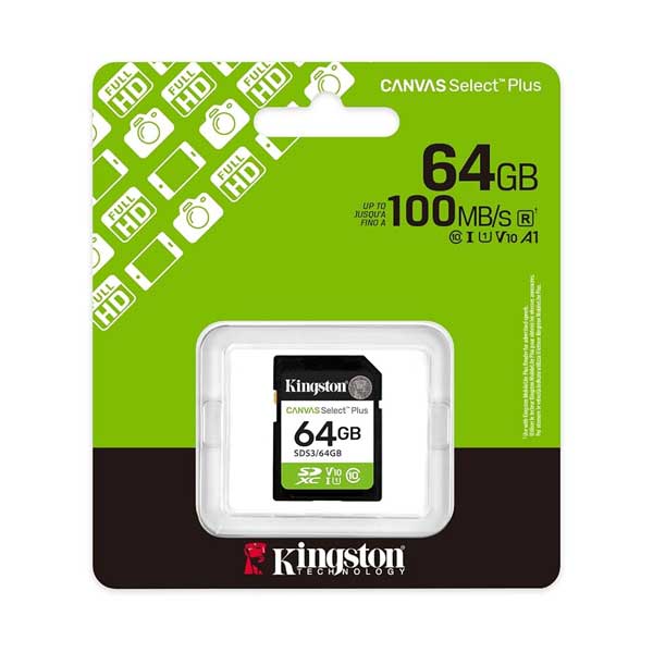 Kingston 64GB Canvas Select Plus SD Memory Card - Class 10, UHS-I, U1, V10 (SDS3/64GB)