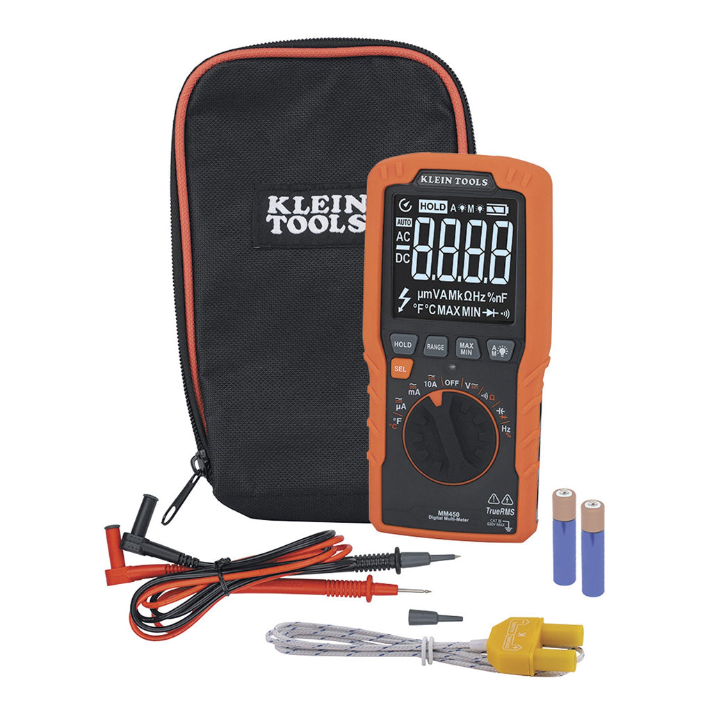 Klein Tools MM450 600V Temp TRMS Auto-Ranging Slim Digital Multimeter