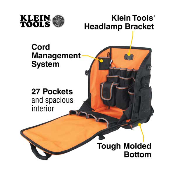 Klein Tools Tradesman Pro Tool Station Tool Bag Backpack - 27-Pockets (62482)