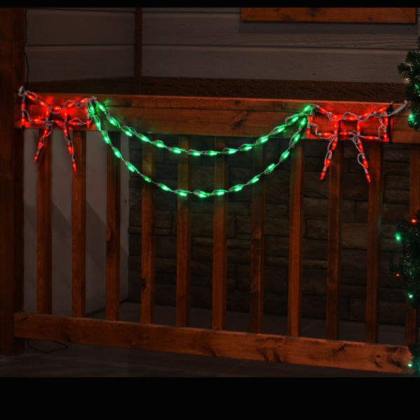 LED Bow with Garland End Piece (Red/Green)