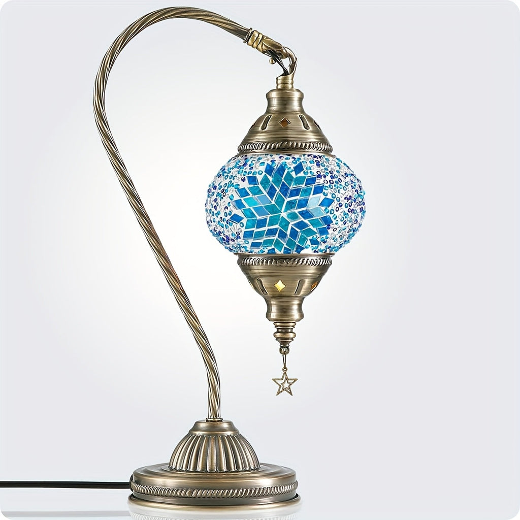 Handmade Turkish Moroccan Mosaic Glass Bedside Lamp with Bronze Finish