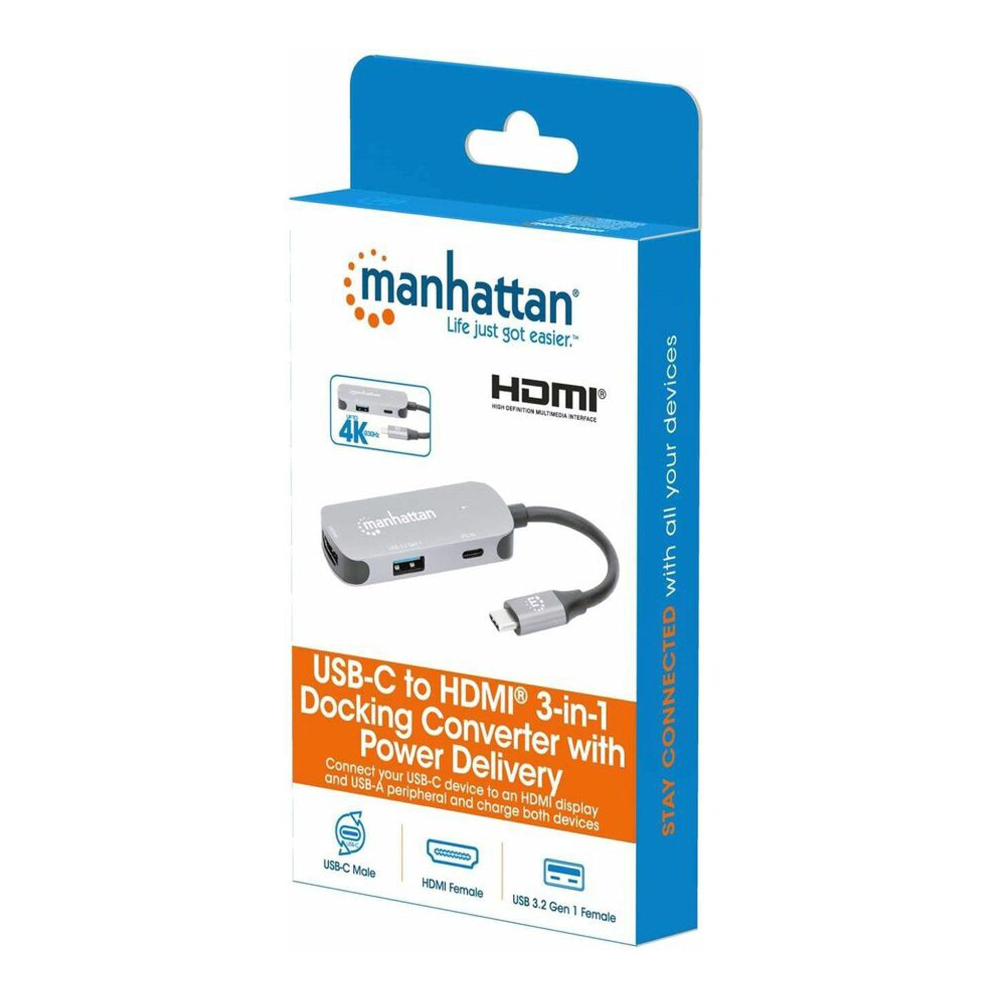 Manhattan 130707 USB-C to HDMI 3-in-1 Docking Converter with Power Delivery