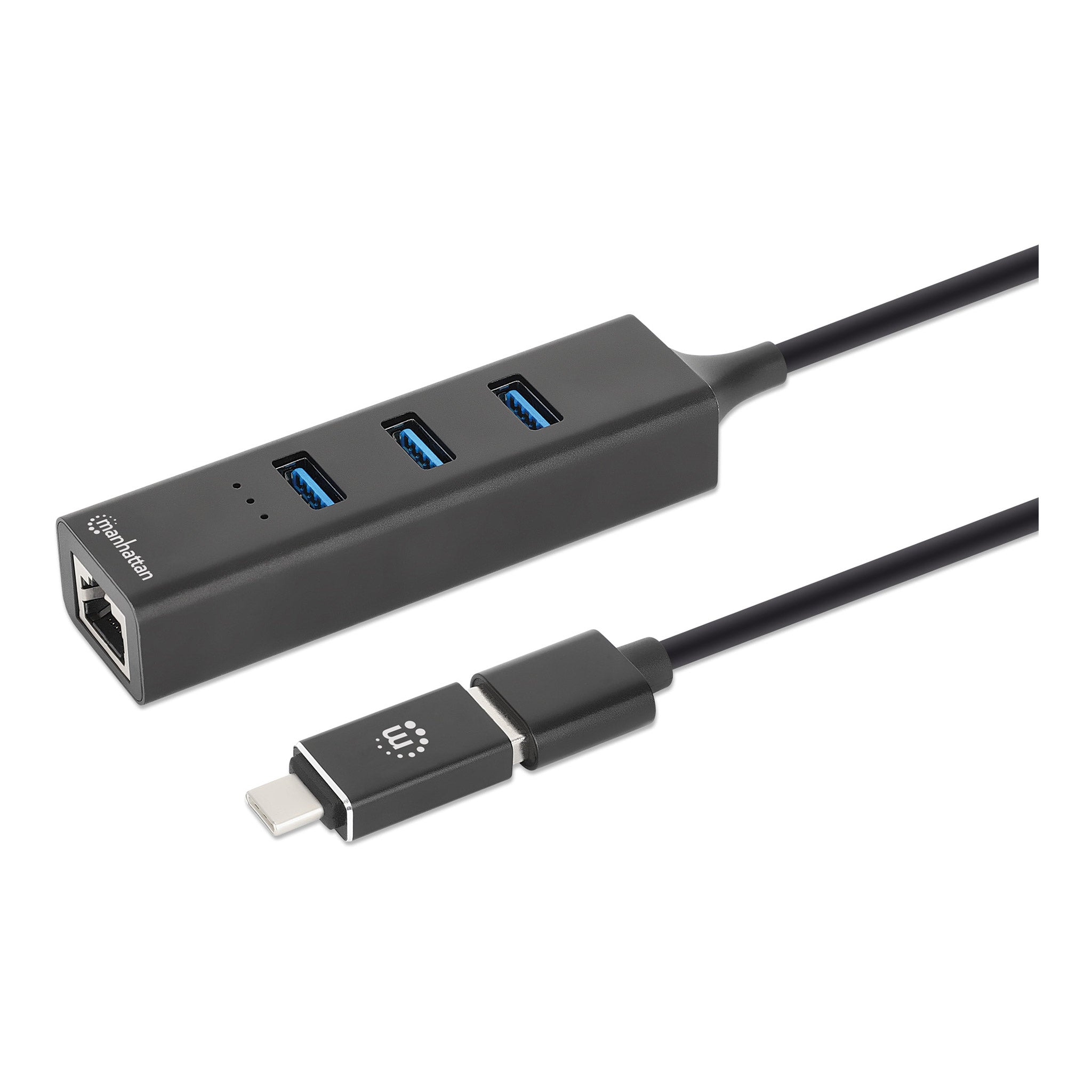 Manhattan 180894 3-Port USB 3.0 Type-C/A Combo Hub with Gigabit Ethernet Network Adapter