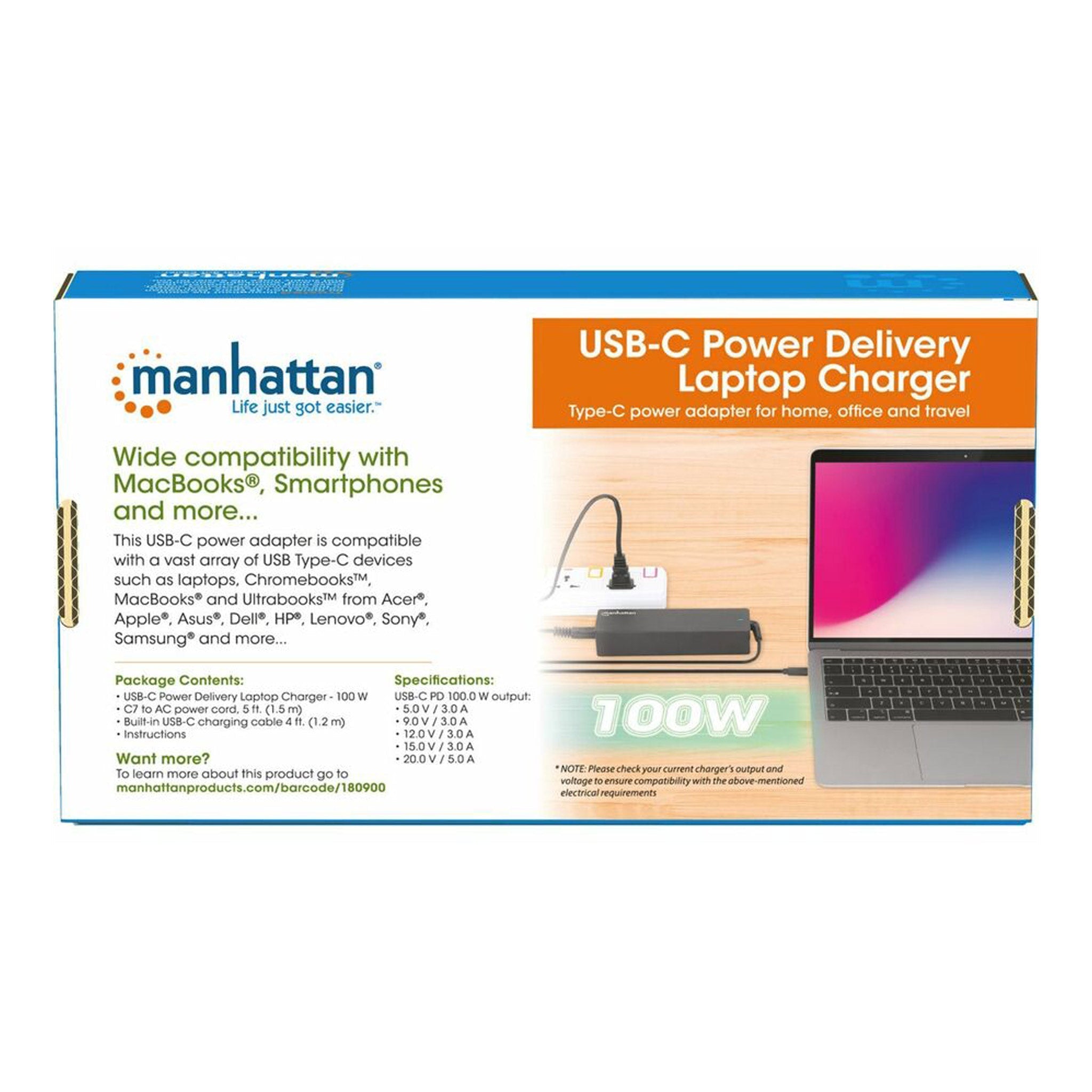 Manhattan 180900 100W USB-C Power Delivery Laptop Charger