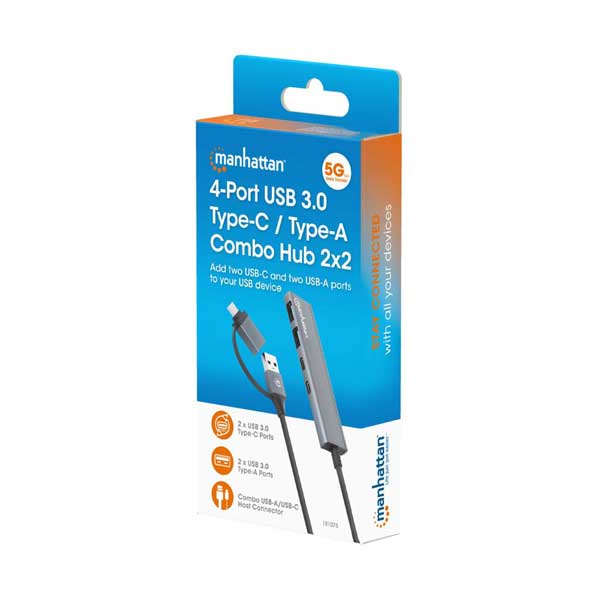 Manhattan 4-Port USB 3.0 Type-C/Type-A Combo Hub 2x2 (181075)