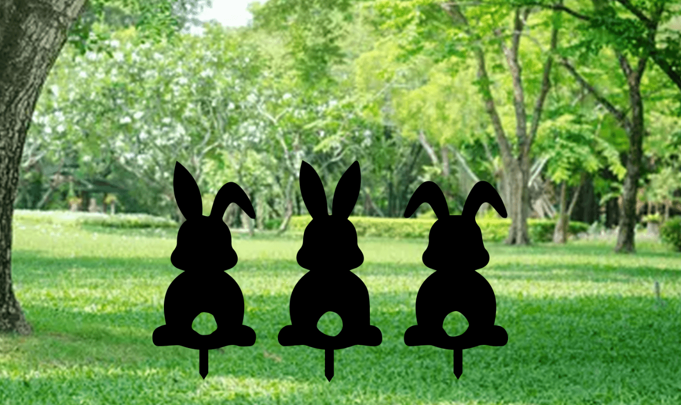 Set of 3 Bunnies Garden Stakes - Metal Art