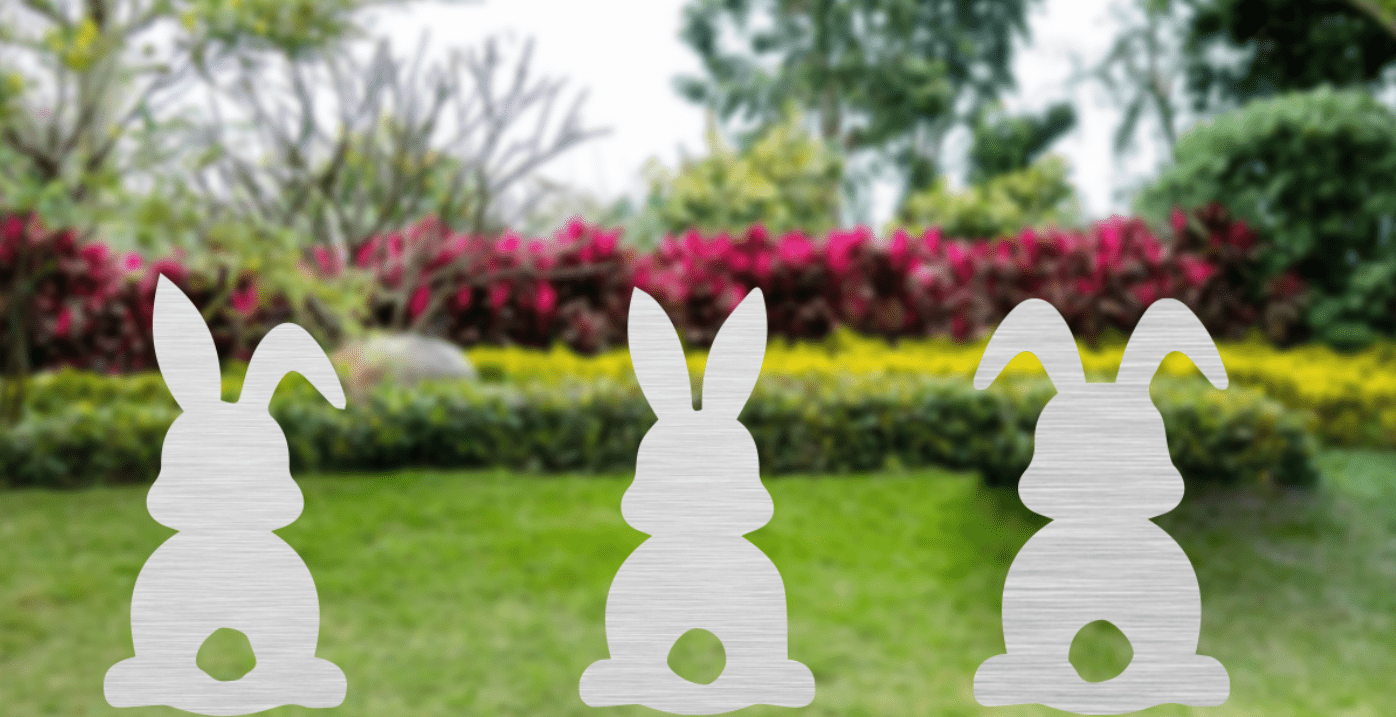 Set of 3 Bunnies Garden Stakes - Metal Art