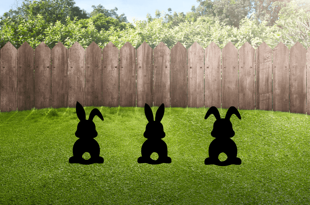Set of 3 Bunnies Garden Stakes - Metal Art