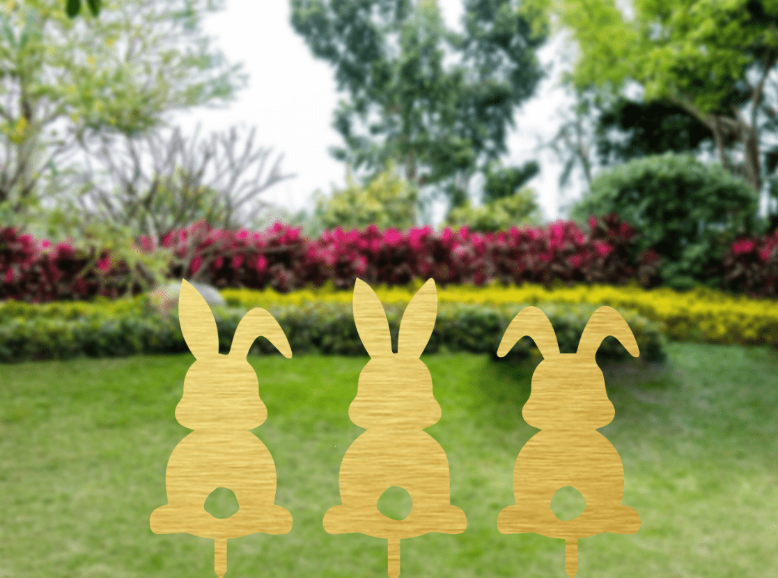Set of 3 Bunnies Garden Stakes - Metal Art