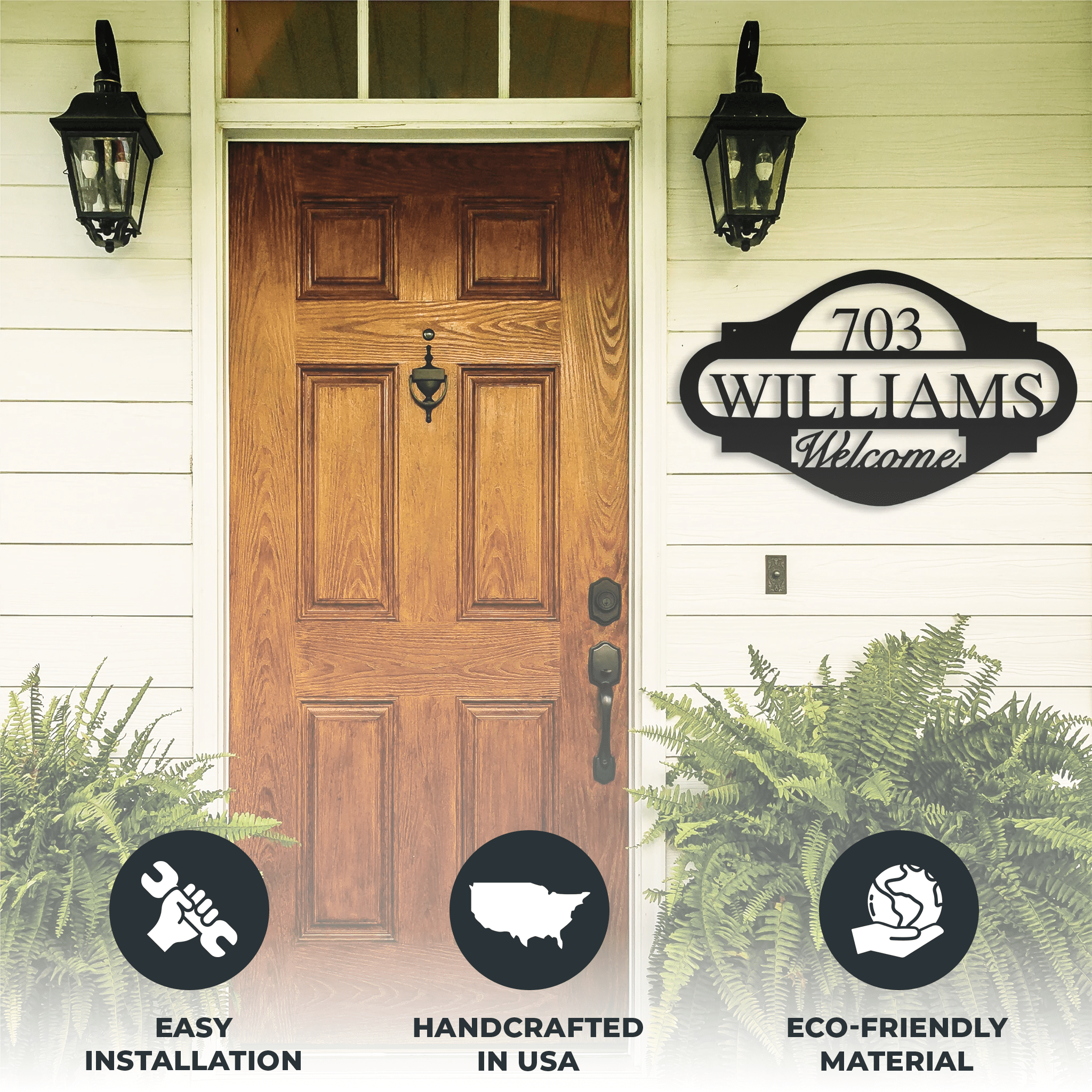 Name Monogram Address Sign - Metal Wall Art