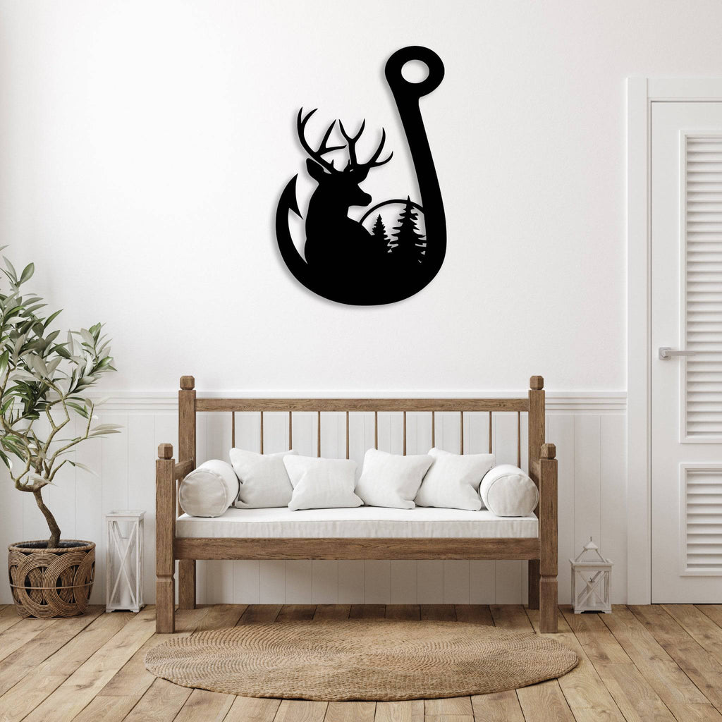 Deer Fishing Hook - Metal Wall Art