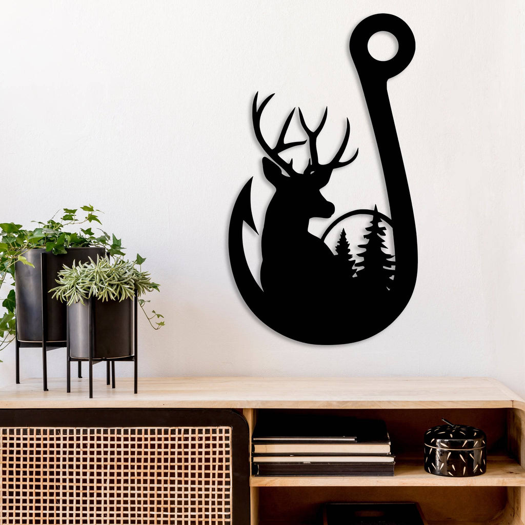 Deer Fishing Hook - Metal Wall Art