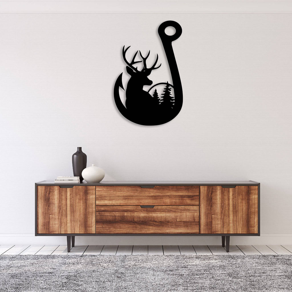 Deer Fishing Hook - Metal Wall Art