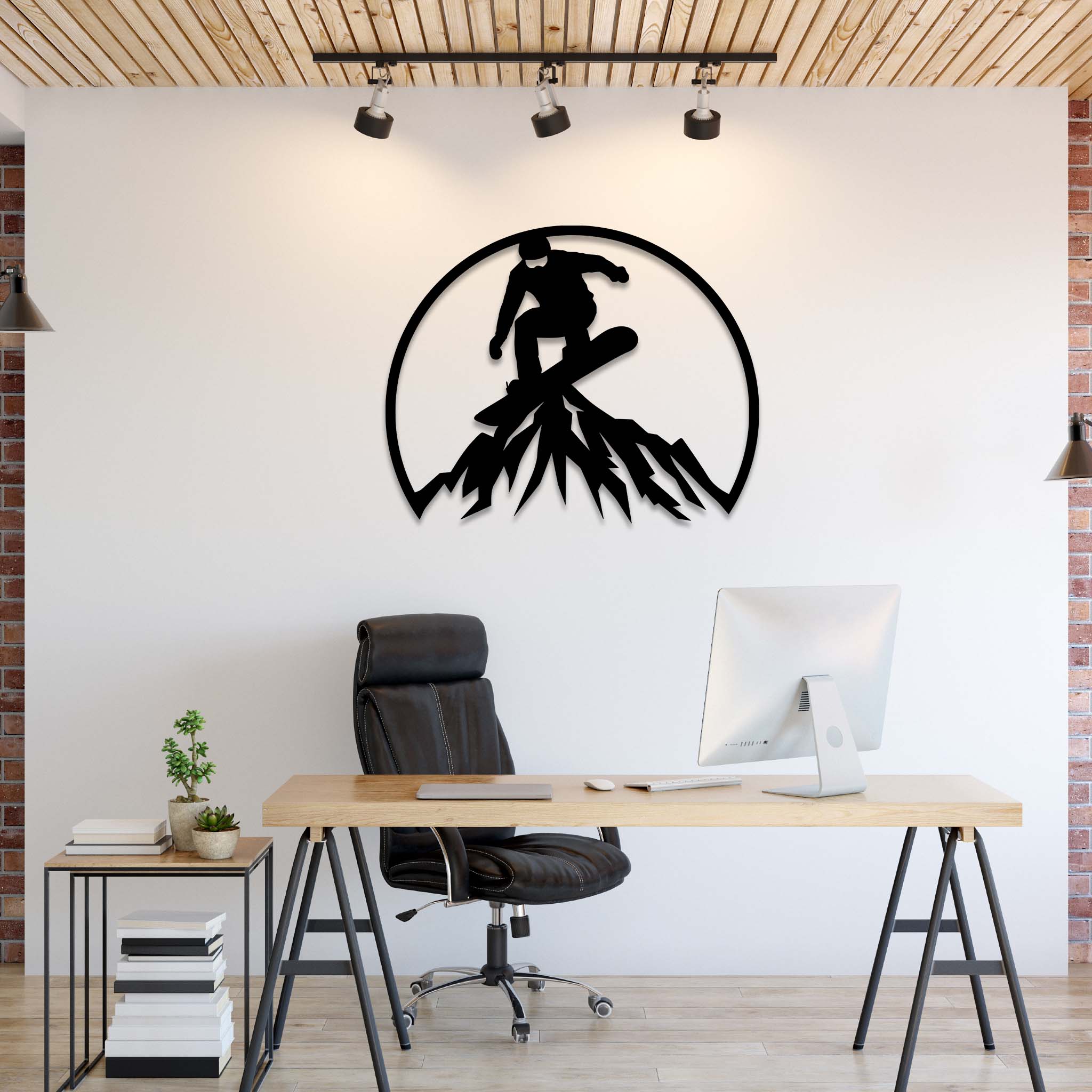 Snowboarder Mountain - Metal Wall Art