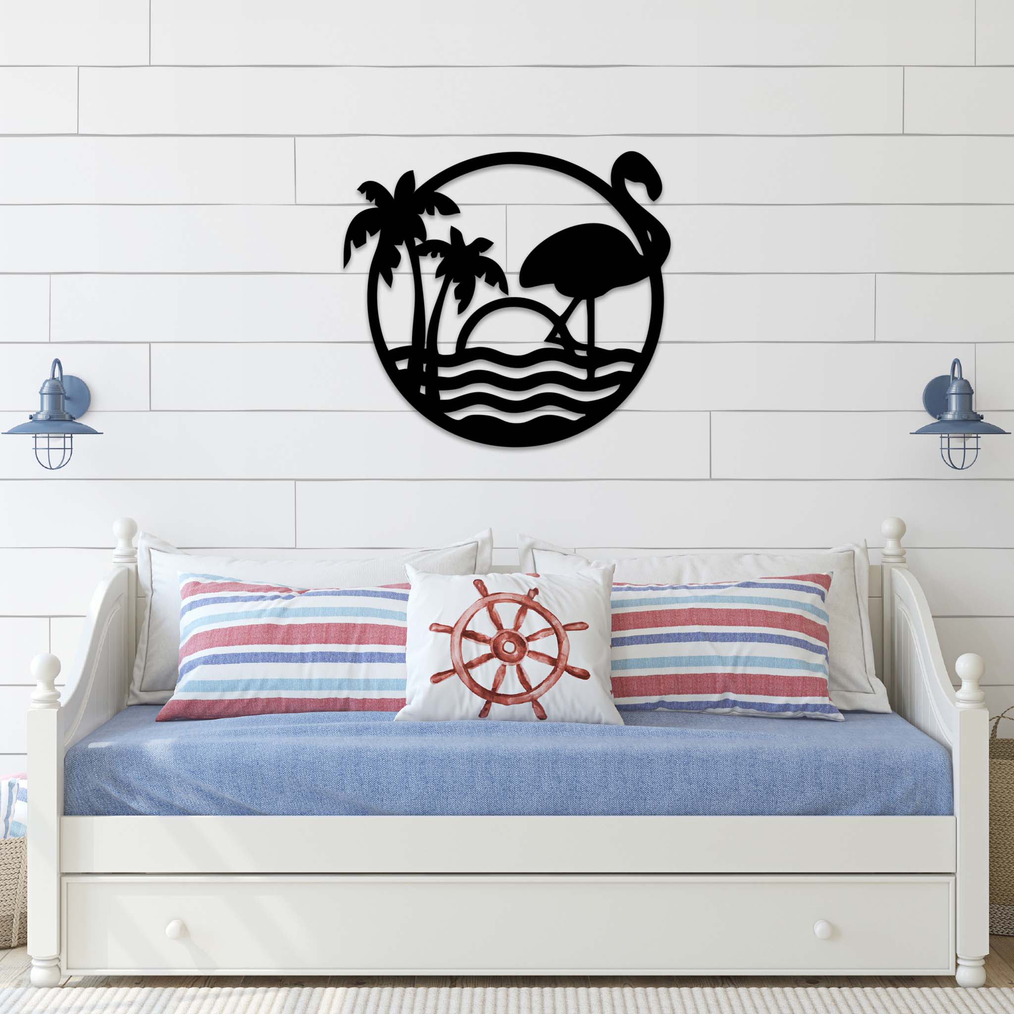 Tropical Flamingo Scenery - Metal Wall Art