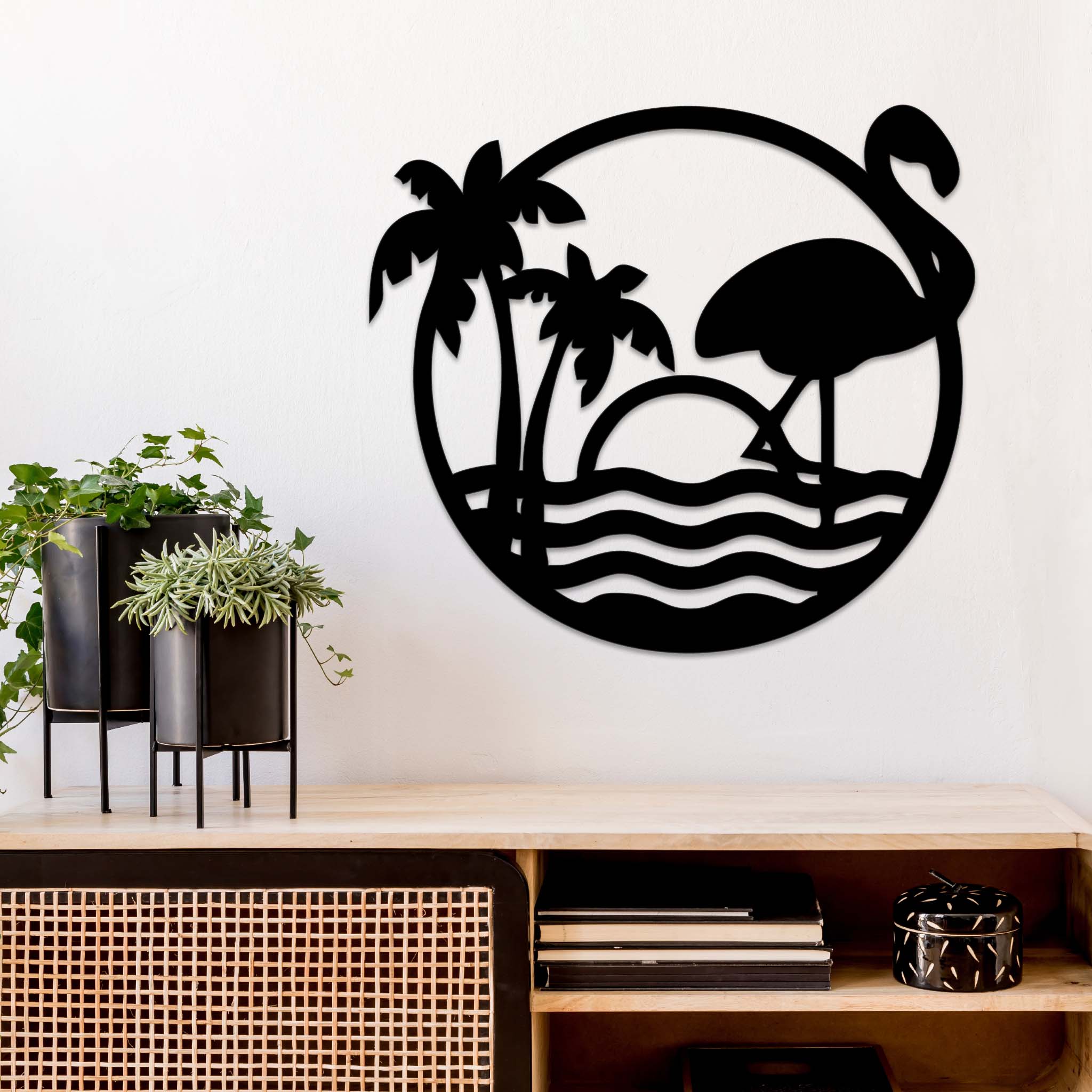 Tropical Flamingo Scenery - Metal Wall Art