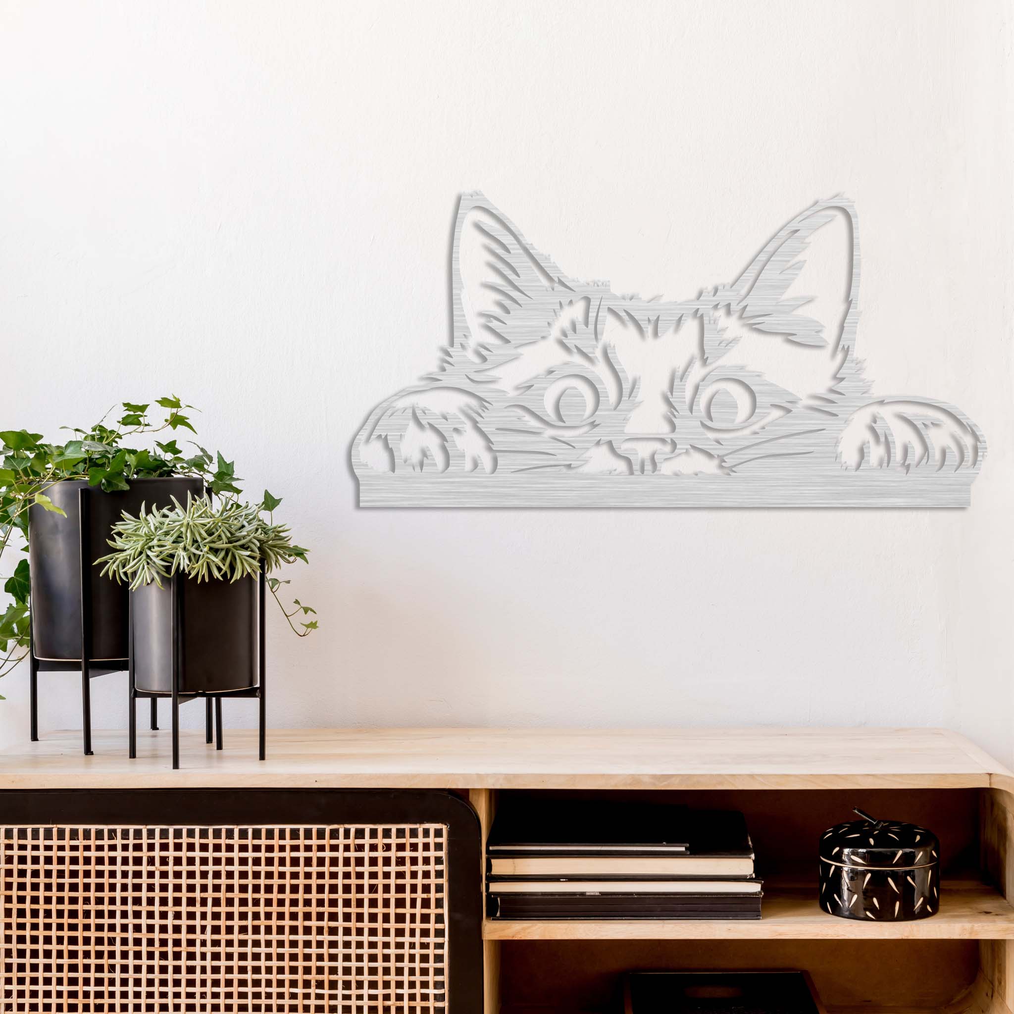 Peeking Cat - Metal Wall Art