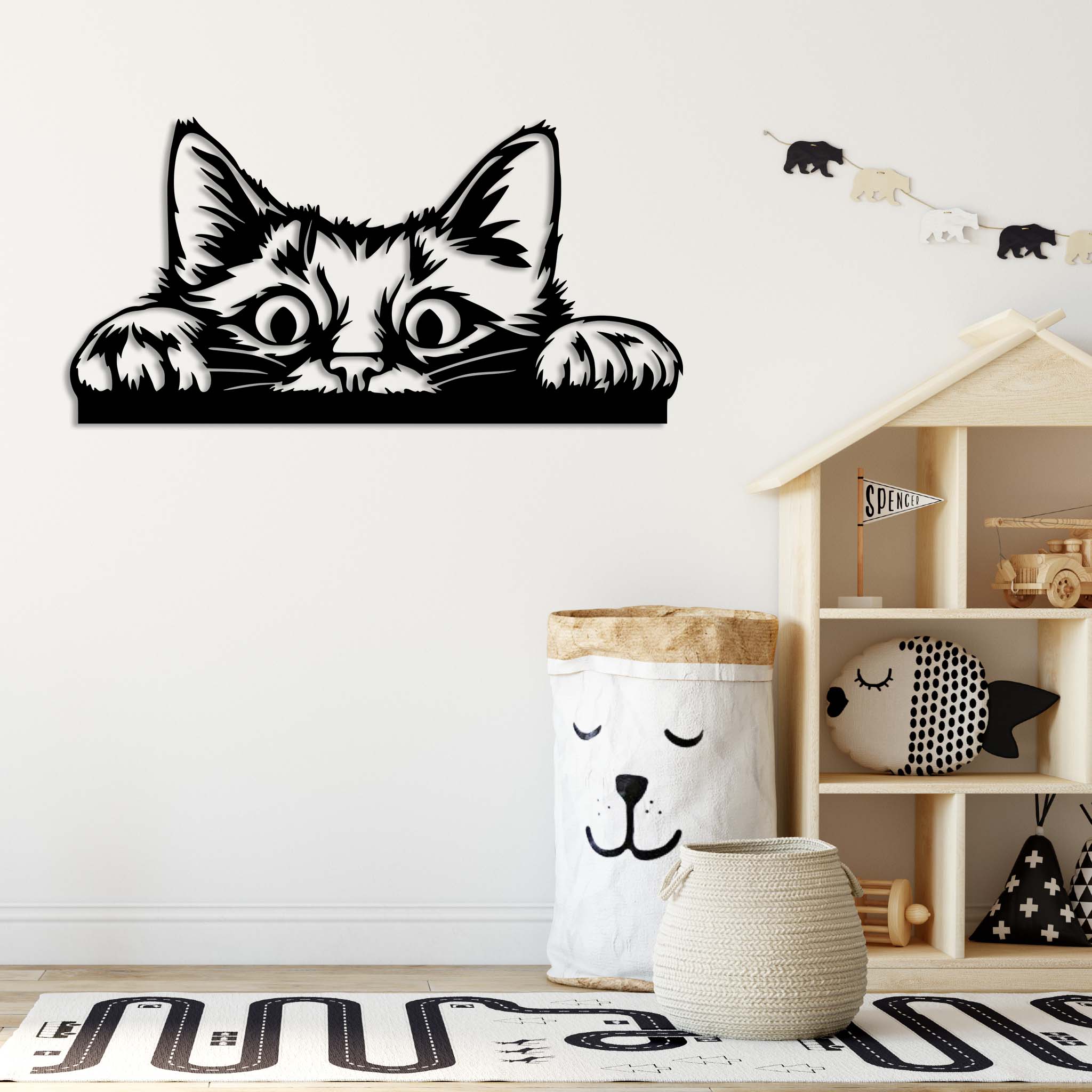 Peeking Cat - Metal Wall Art