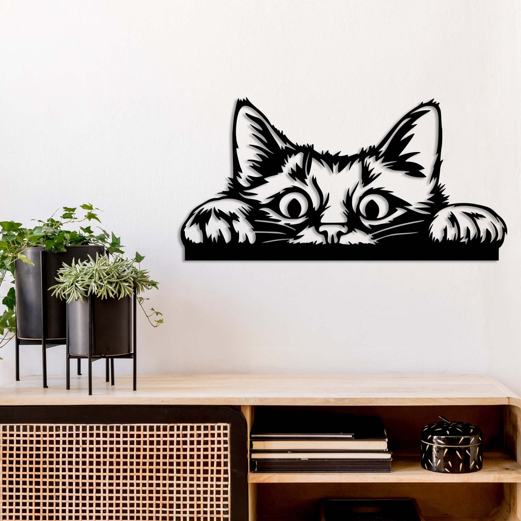 Peeking Cat - Metal Wall Art