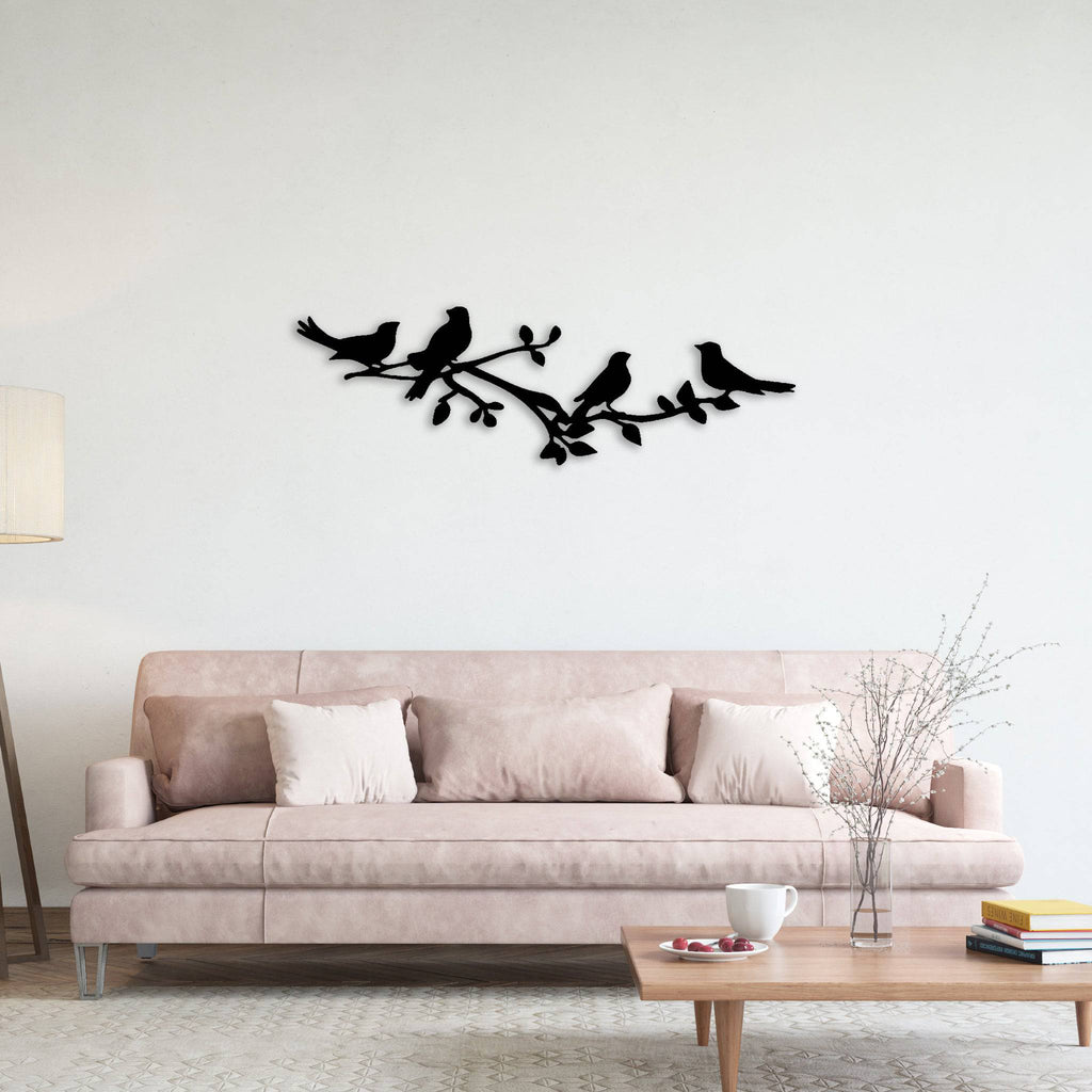 Birds On A Tree Branch - Metal Wall Art