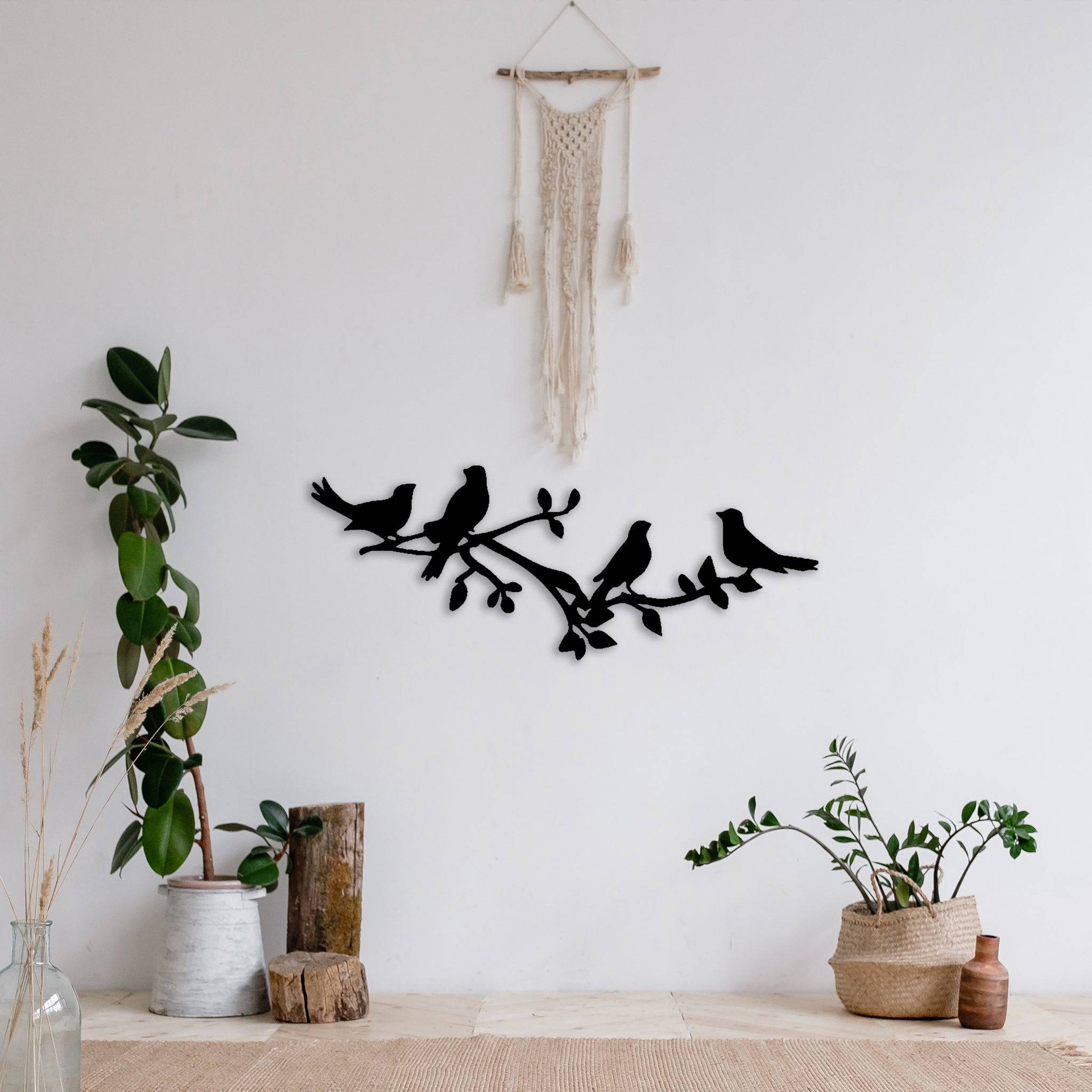Birds On A Tree Branch - Metal Wall Art