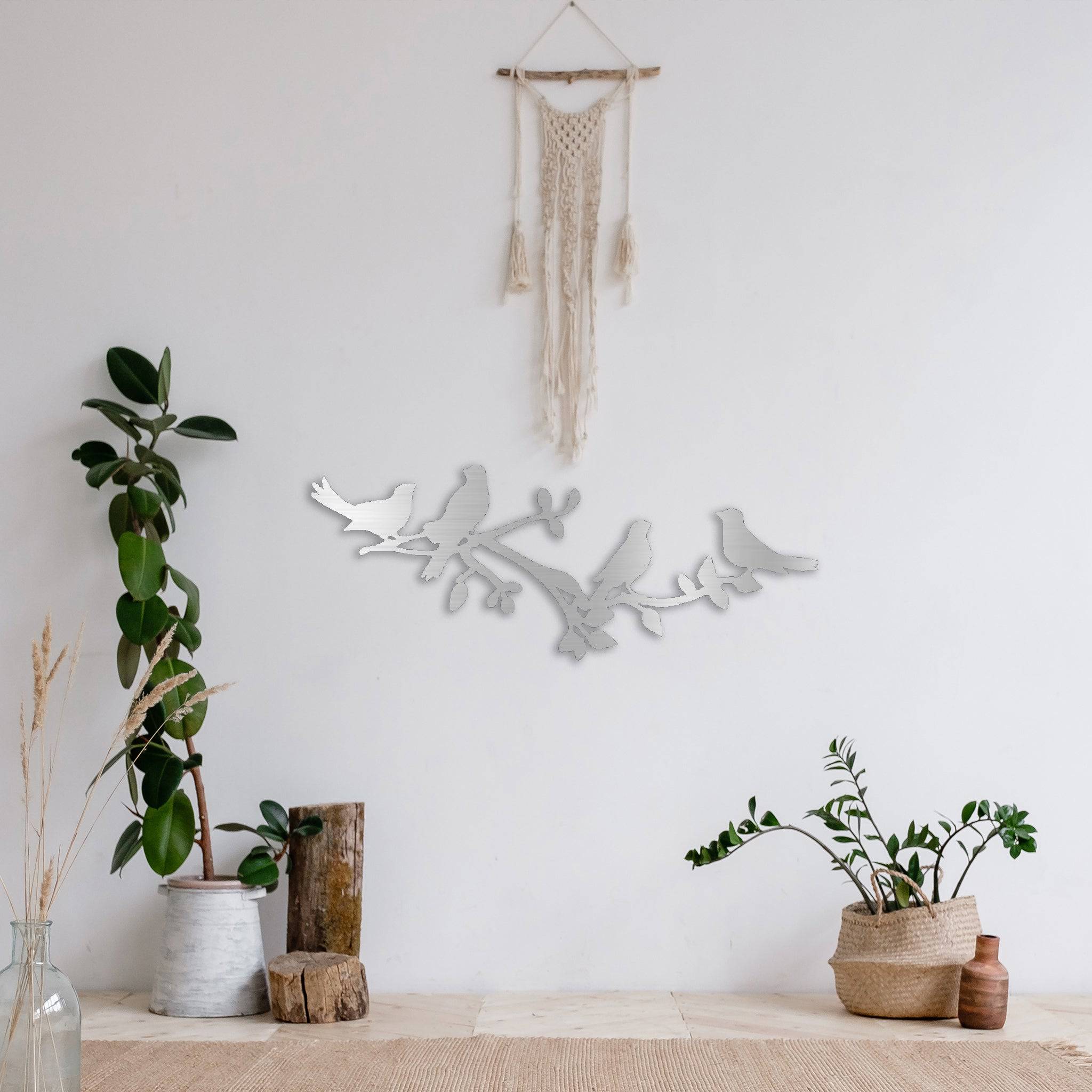 Birds On A Tree Branch - Metal Wall Art