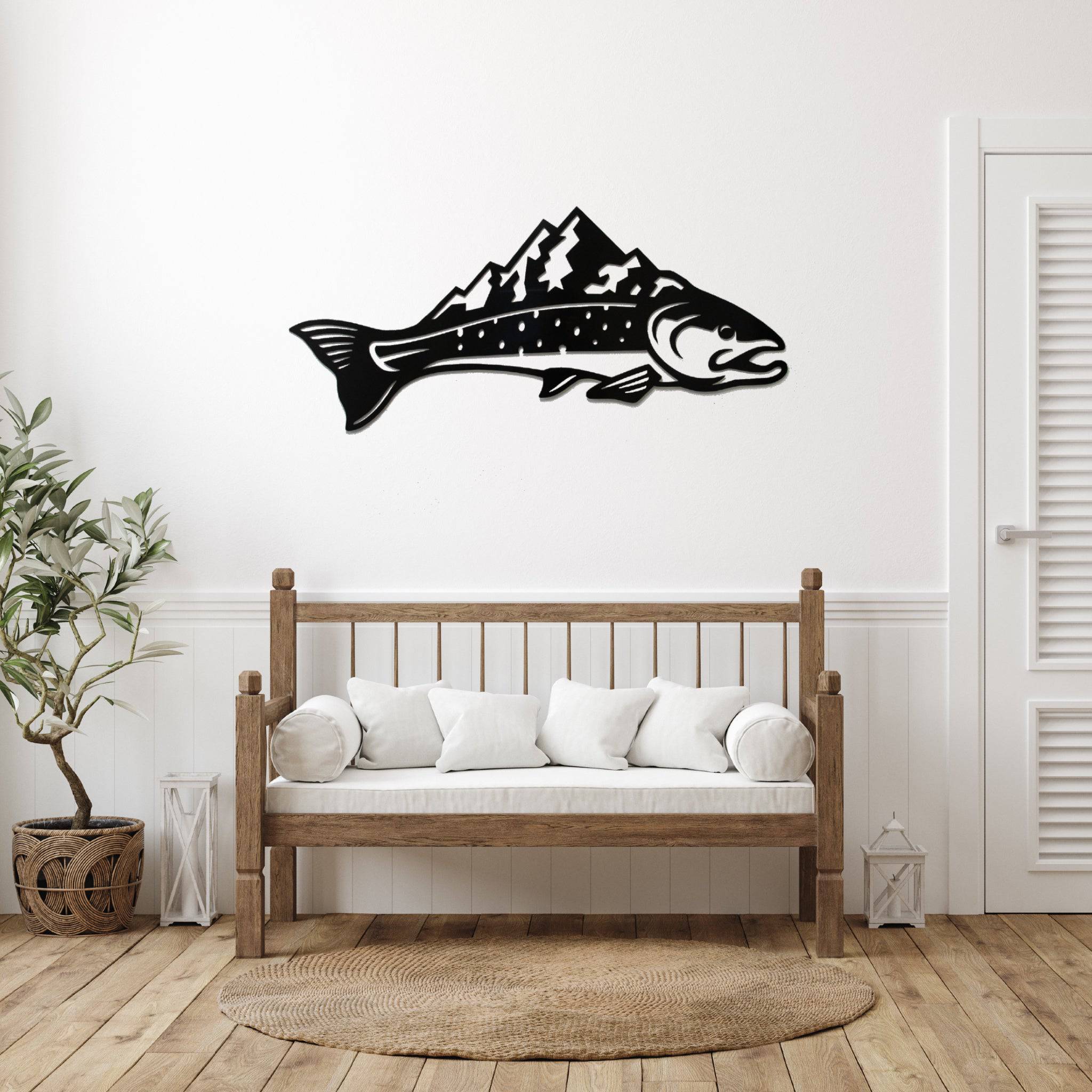 Trout Mountains Fish Design - Metal Wall Art