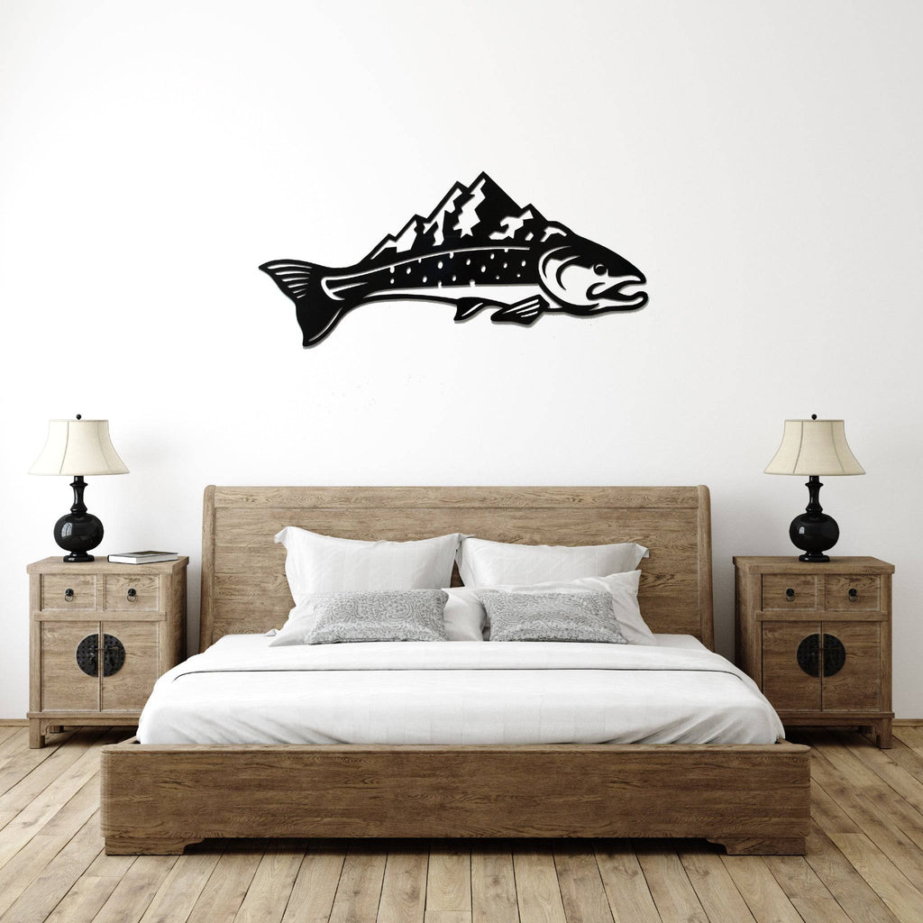 Trout Mountains Fish Design - Metal Wall Art