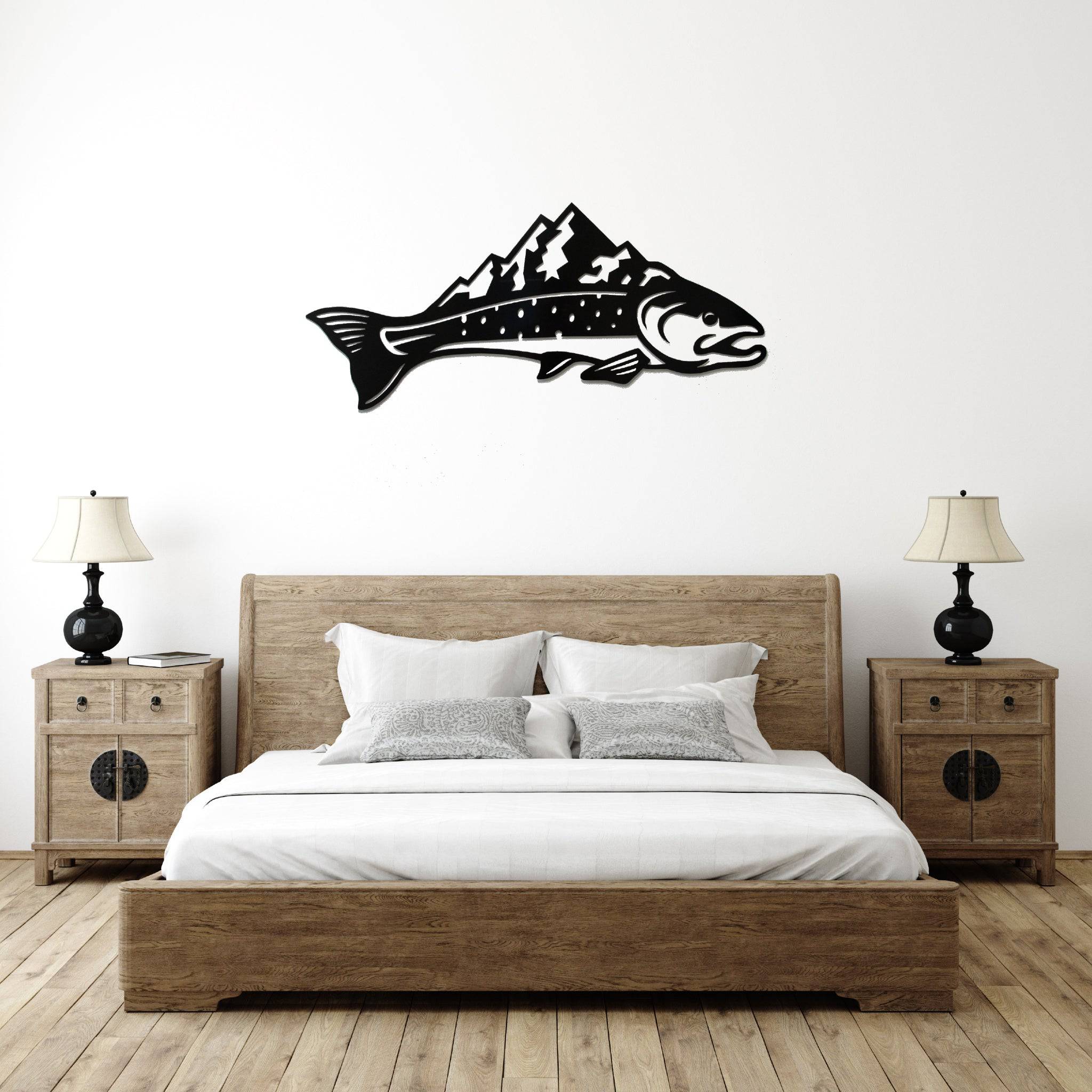 Trout Mountains Fish Design - Metal Wall Art