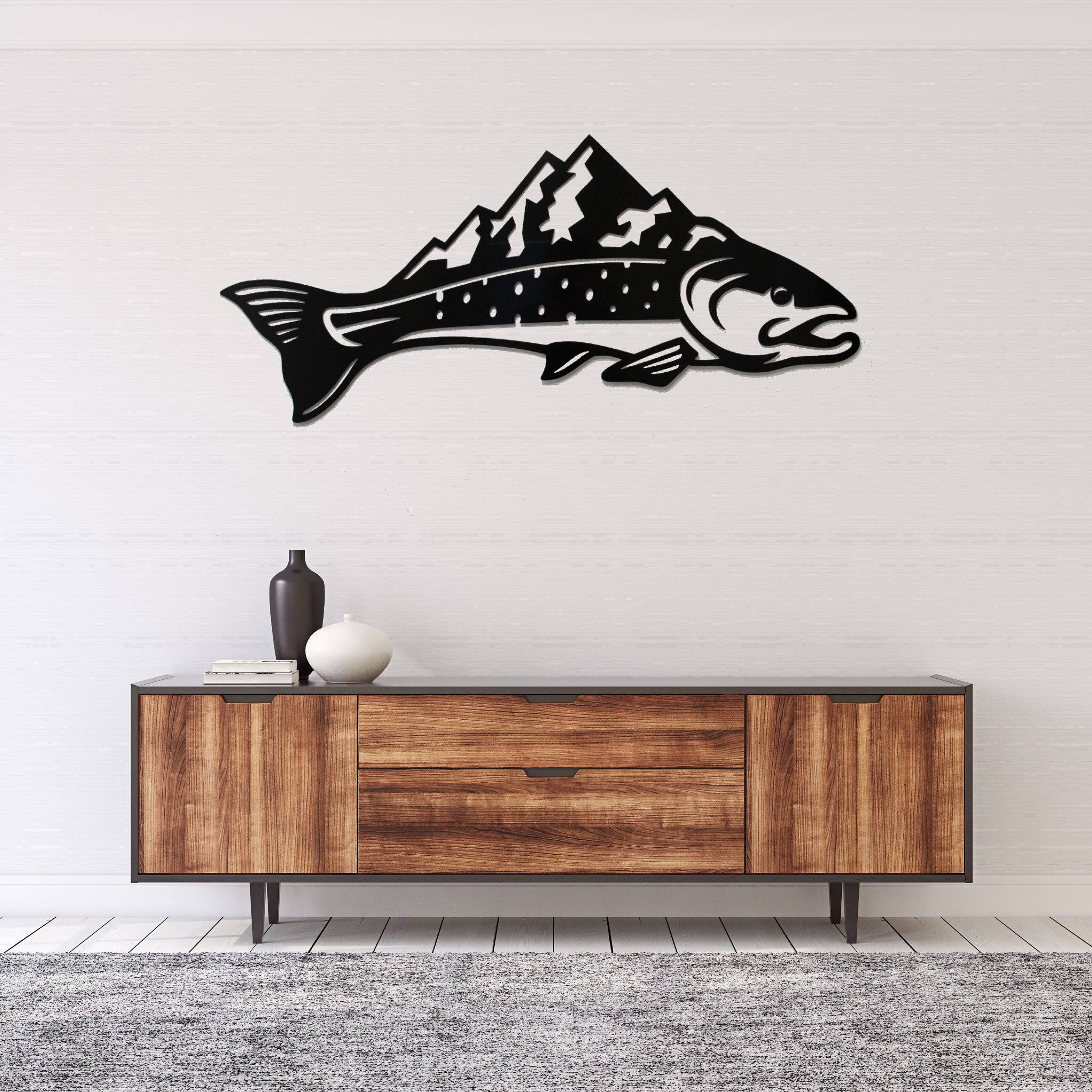 Trout Mountains Fish Design - Metal Wall Art