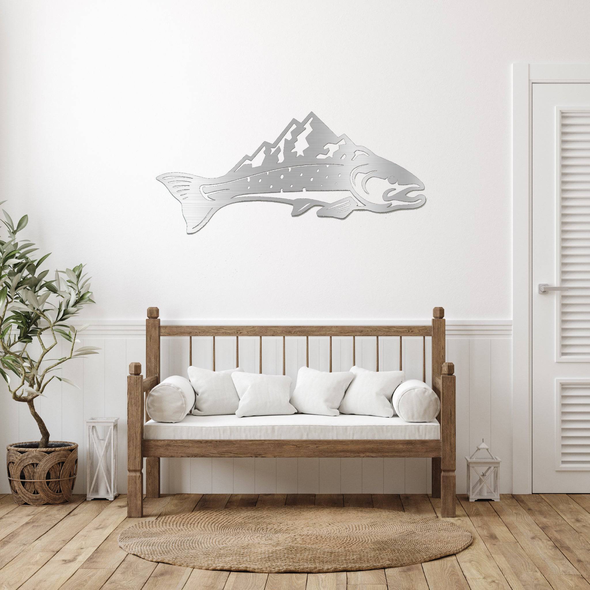 Trout Mountains Fish Design - Metal Wall Art