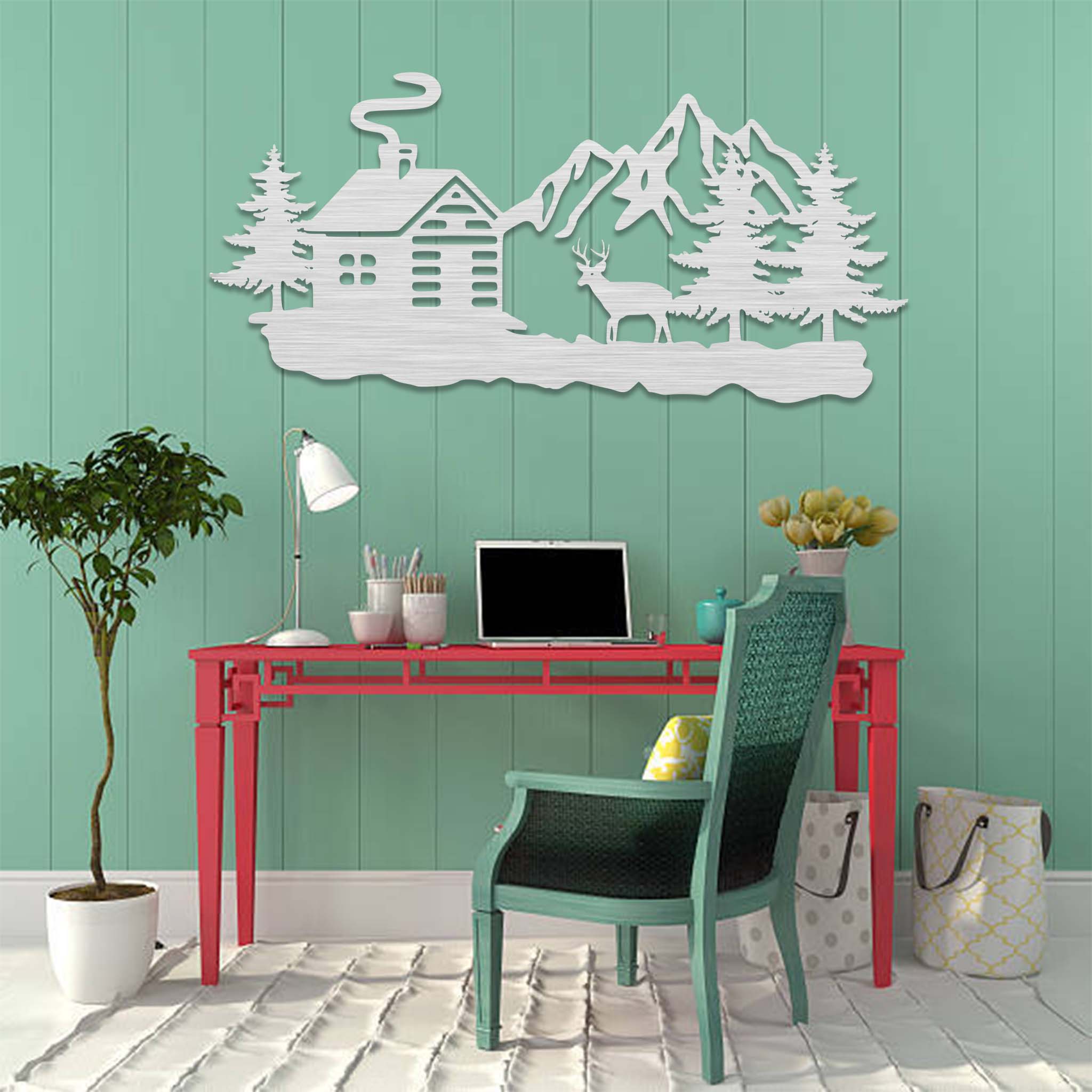 Deer Cabin - Metal Wall Art