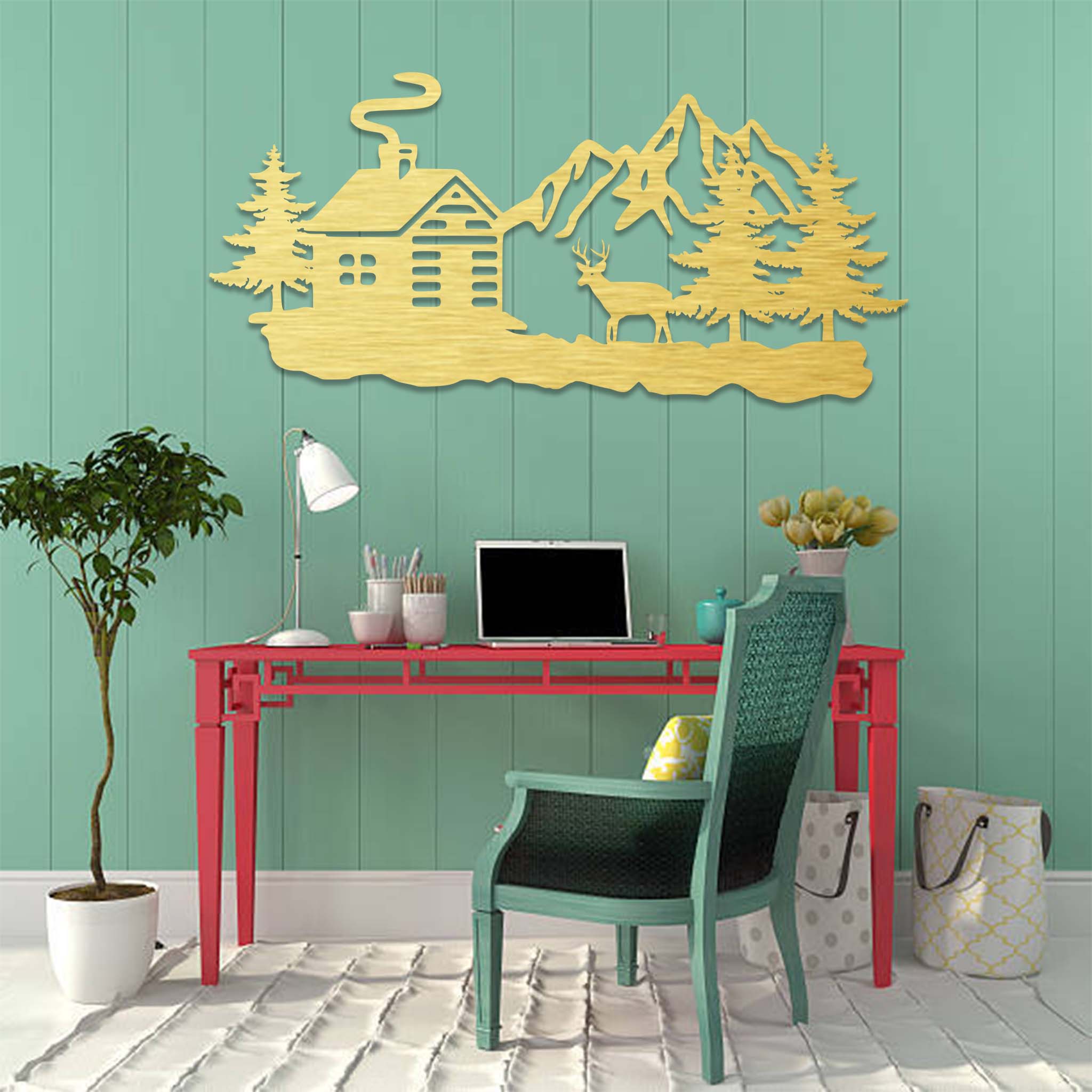 Deer Cabin - Metal Wall Art