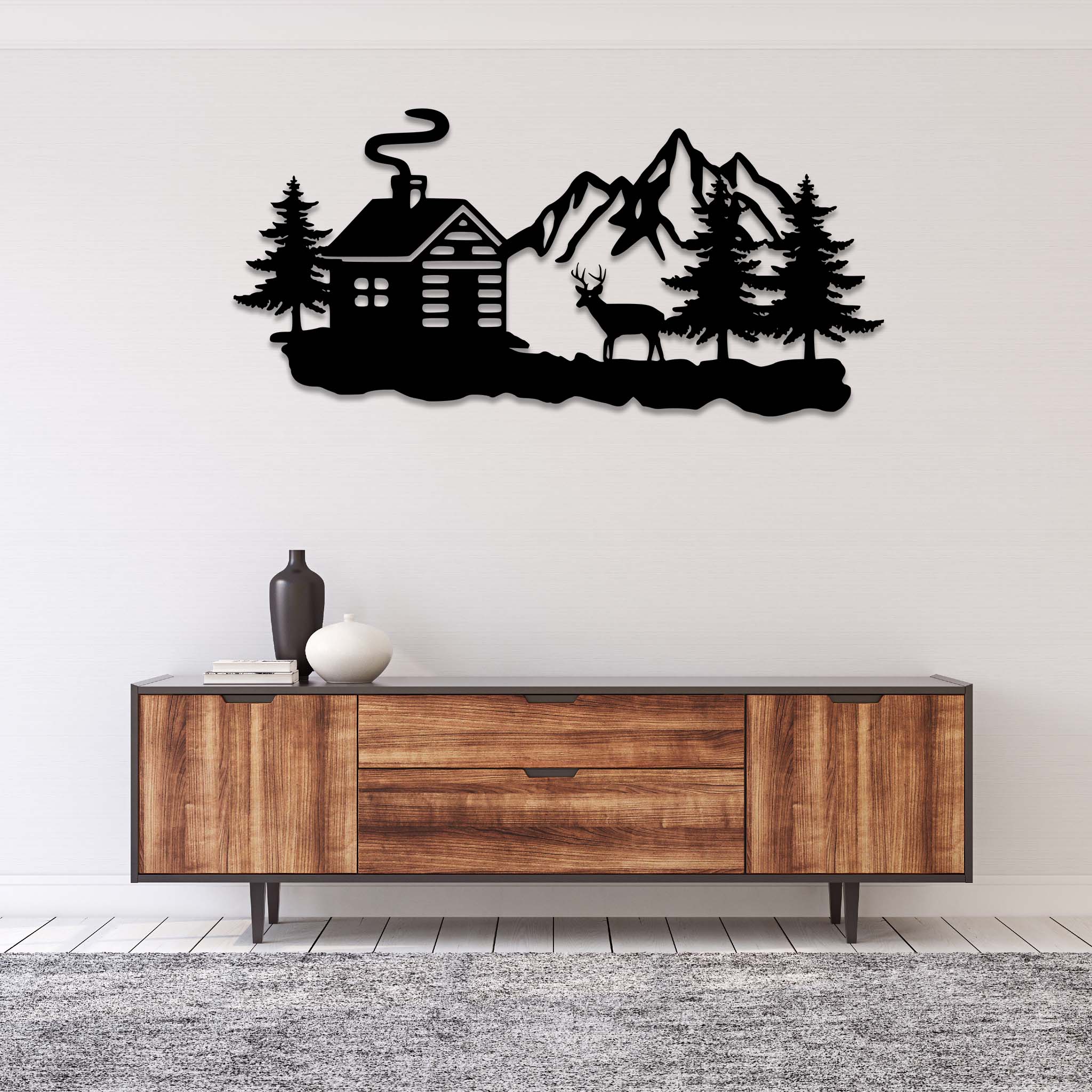 Deer Cabin - Metal Wall Art