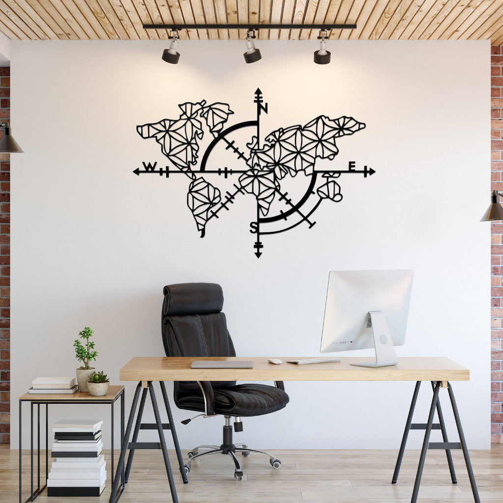 World Map Compass - Metal Wall Art